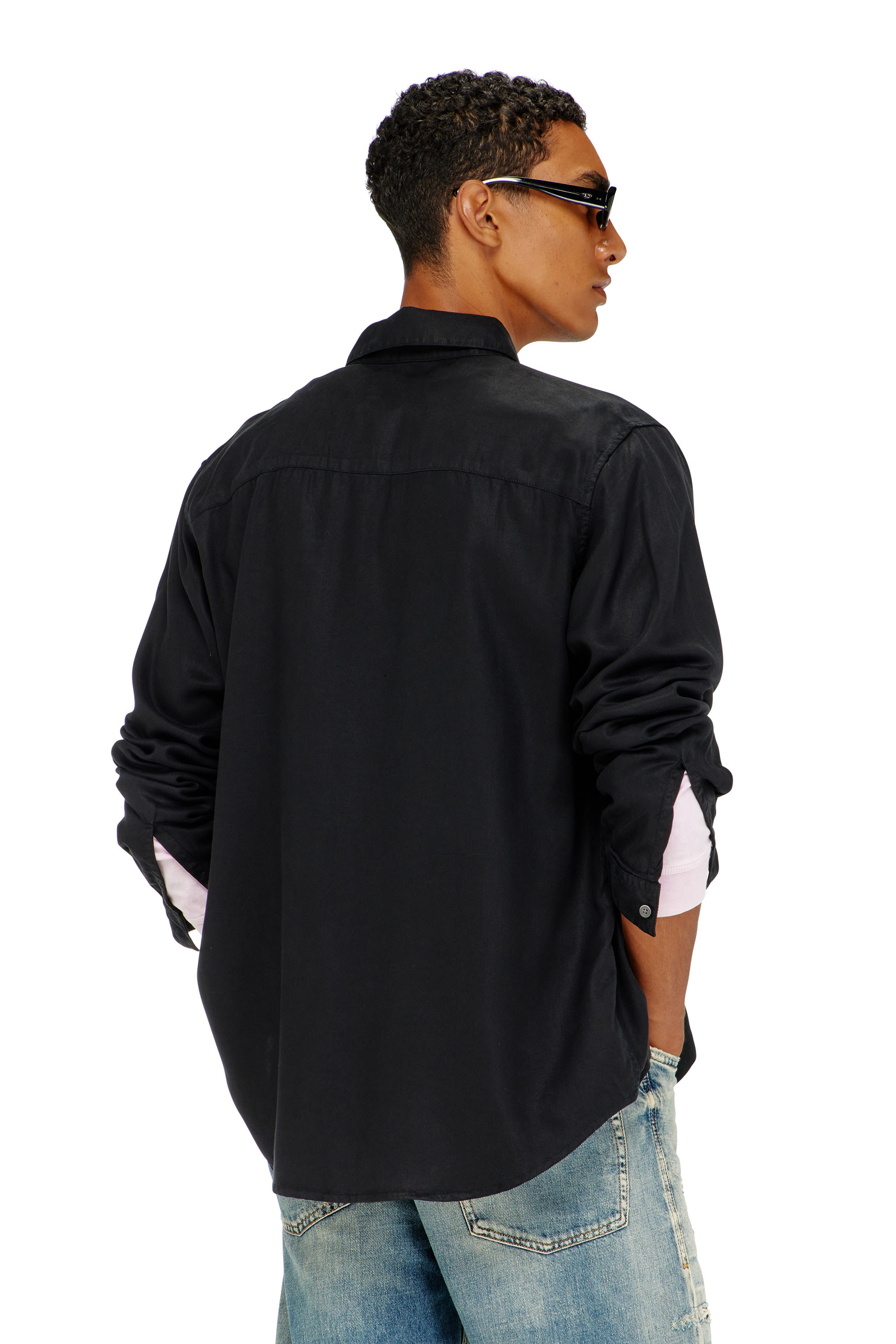 Diesel - S-SIMPLY-C, Herren Flie&szlig;endes Hemd mit Logo-Stickerei in Schwarz - 4