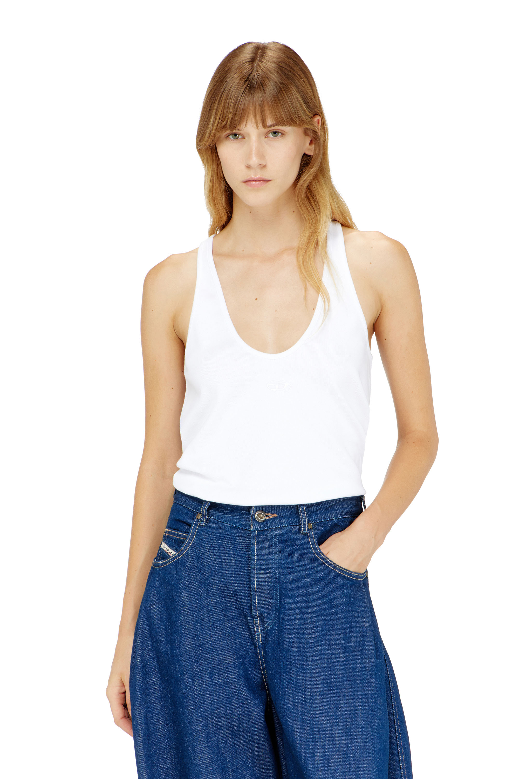 Diesel - T-IPSYA-LKDS, Damen Geripptes Tanktop mit Oval D in Wei&szlig; - 3