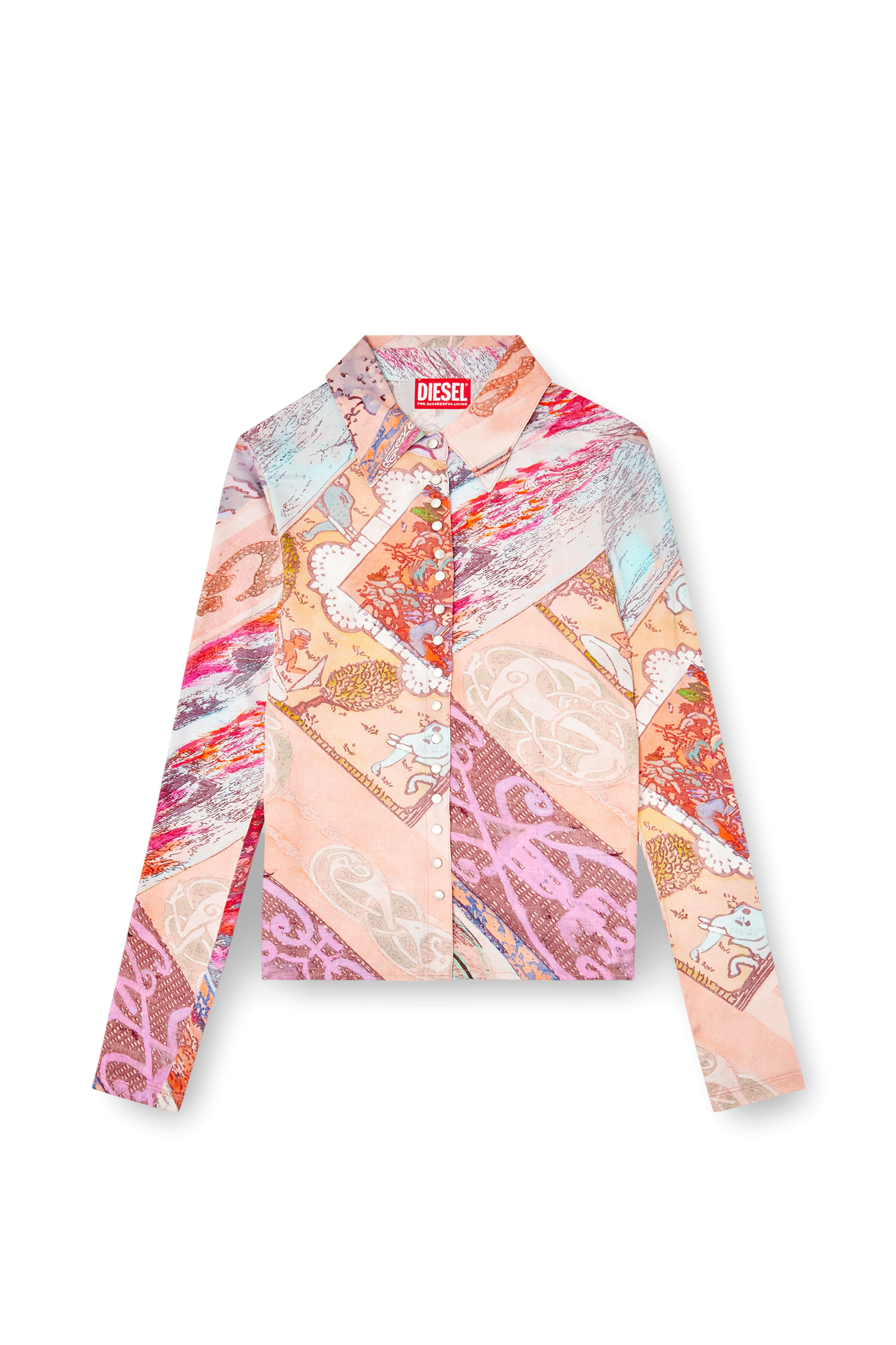 Diesel - C-AMELIA, Damen Hemd aus Stretch-Viskose mit Wappen-Print in Rosa - 3