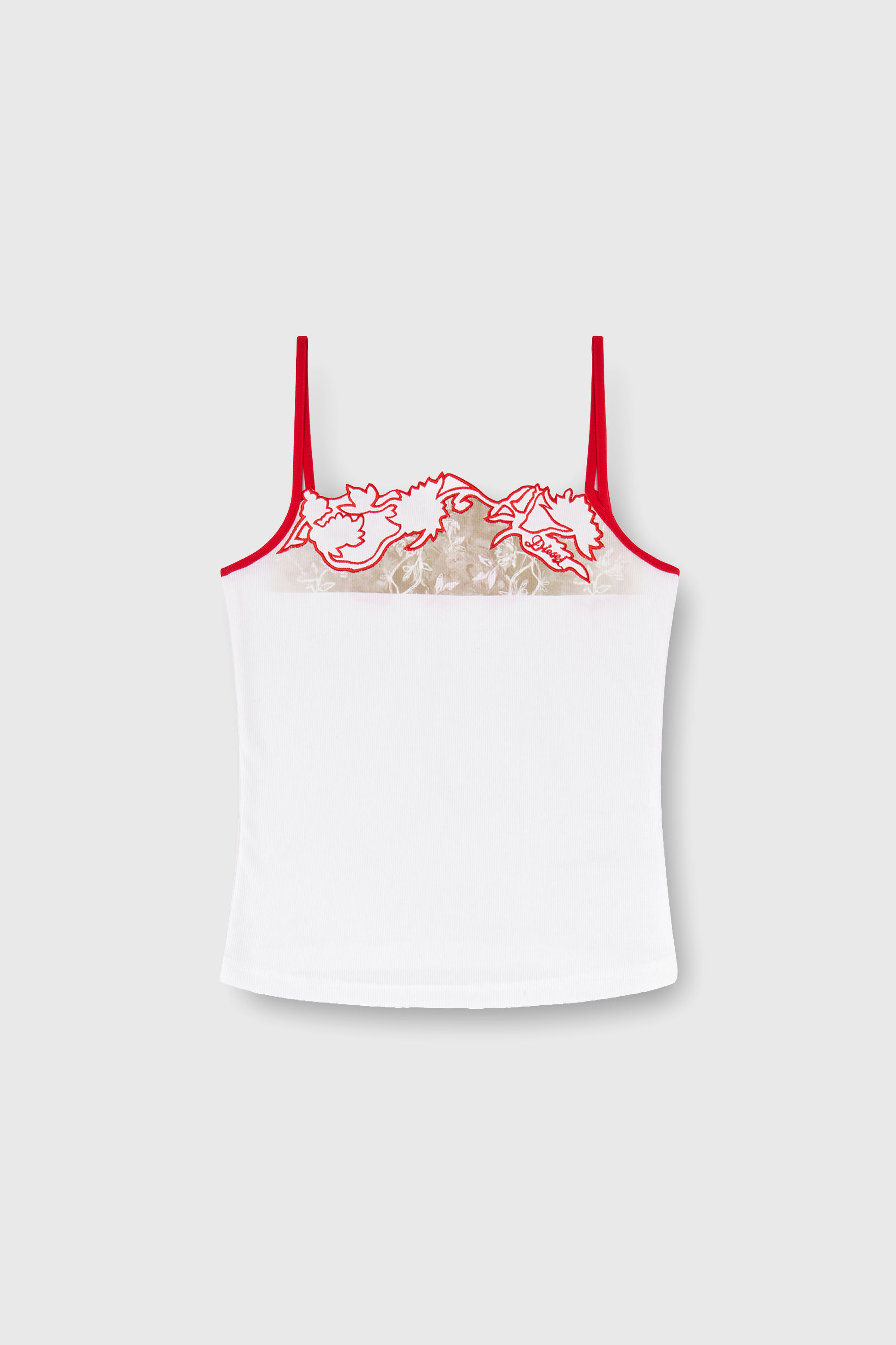 Diesel - T-EDNA, Damen Geripptes Camisole mit floraler Konturstickerei in null - 2