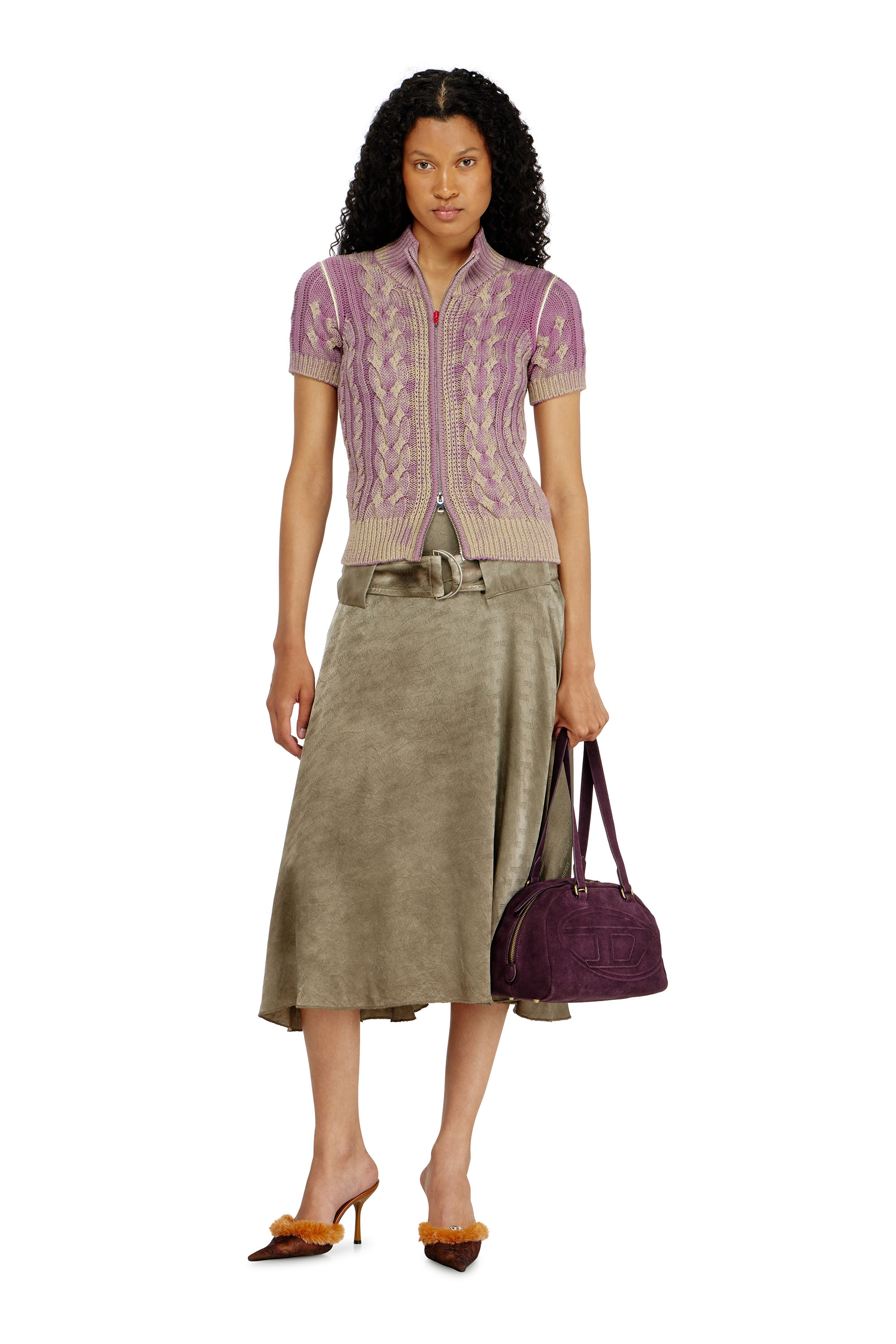 Diesel - M-ELANA, Damen Kurzarm-zip-cardigan im Zopfmuster in Violett - 2