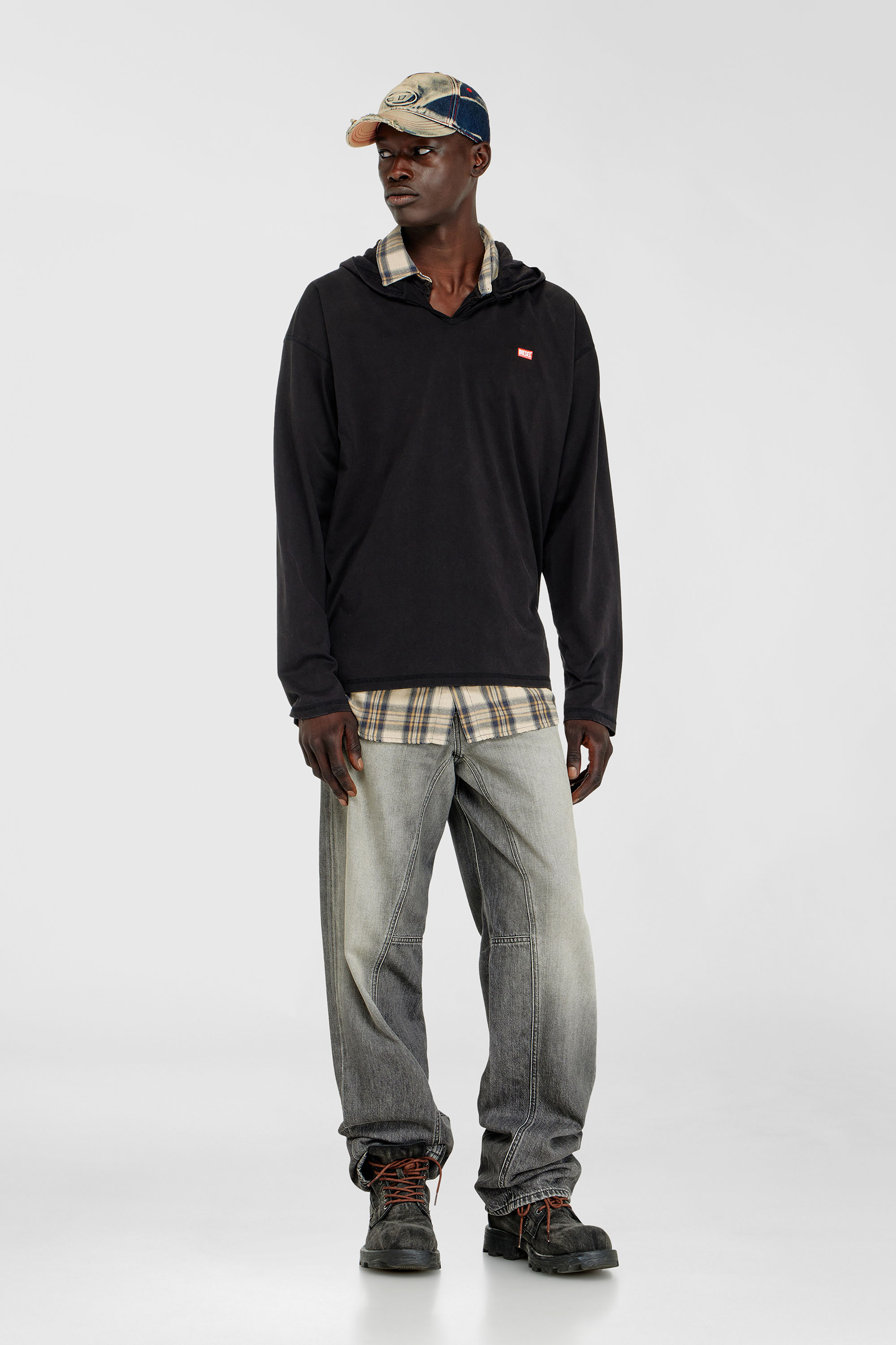 Langarm-T-Shirt mit Flanell-Kapuze
