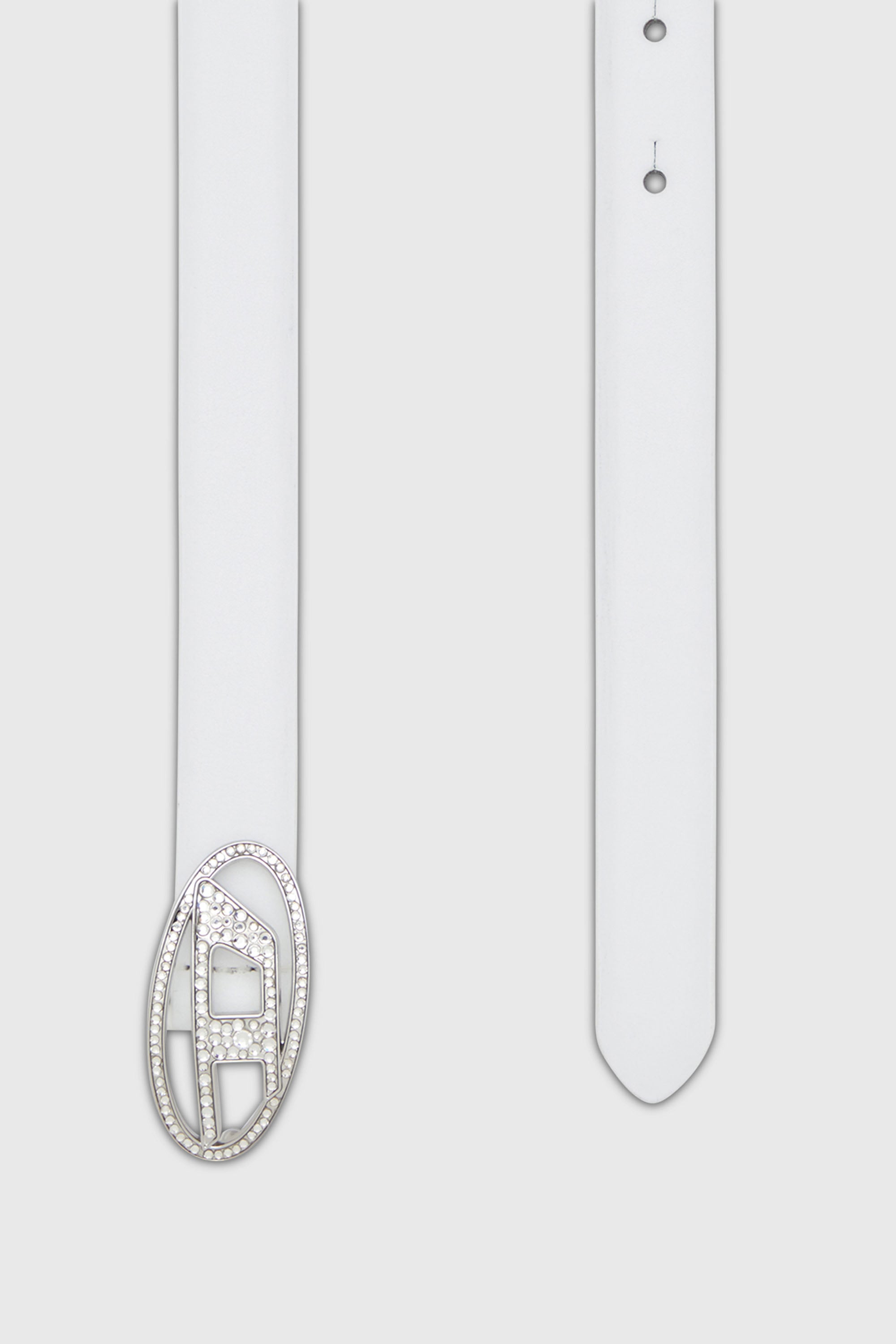 Diesel - B-1DR STRASS 20, Damen 1.9cm Schmaler G&uuml;rtel aus Leder mit Schnalle aus Kristall in Wei&szlig; - 2