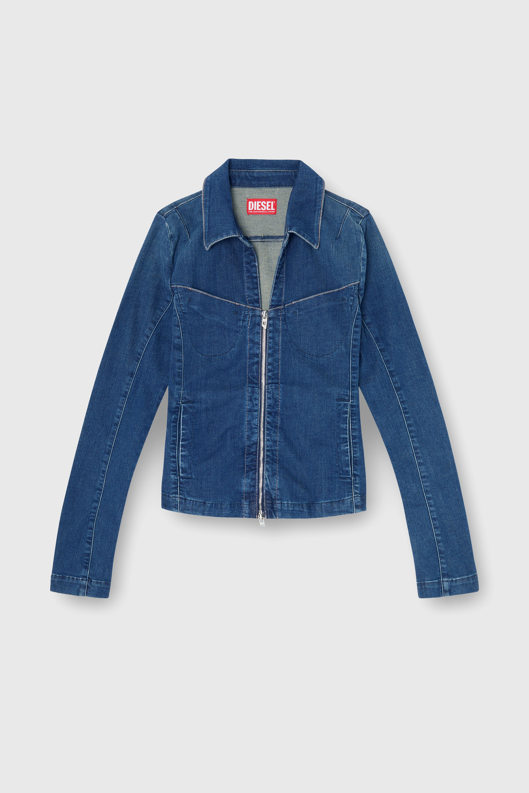 Diesel - DE-QUINOR-S1, Damen Hemd mit Rei&szlig;verschluss aus denim in Mittelblau - 2