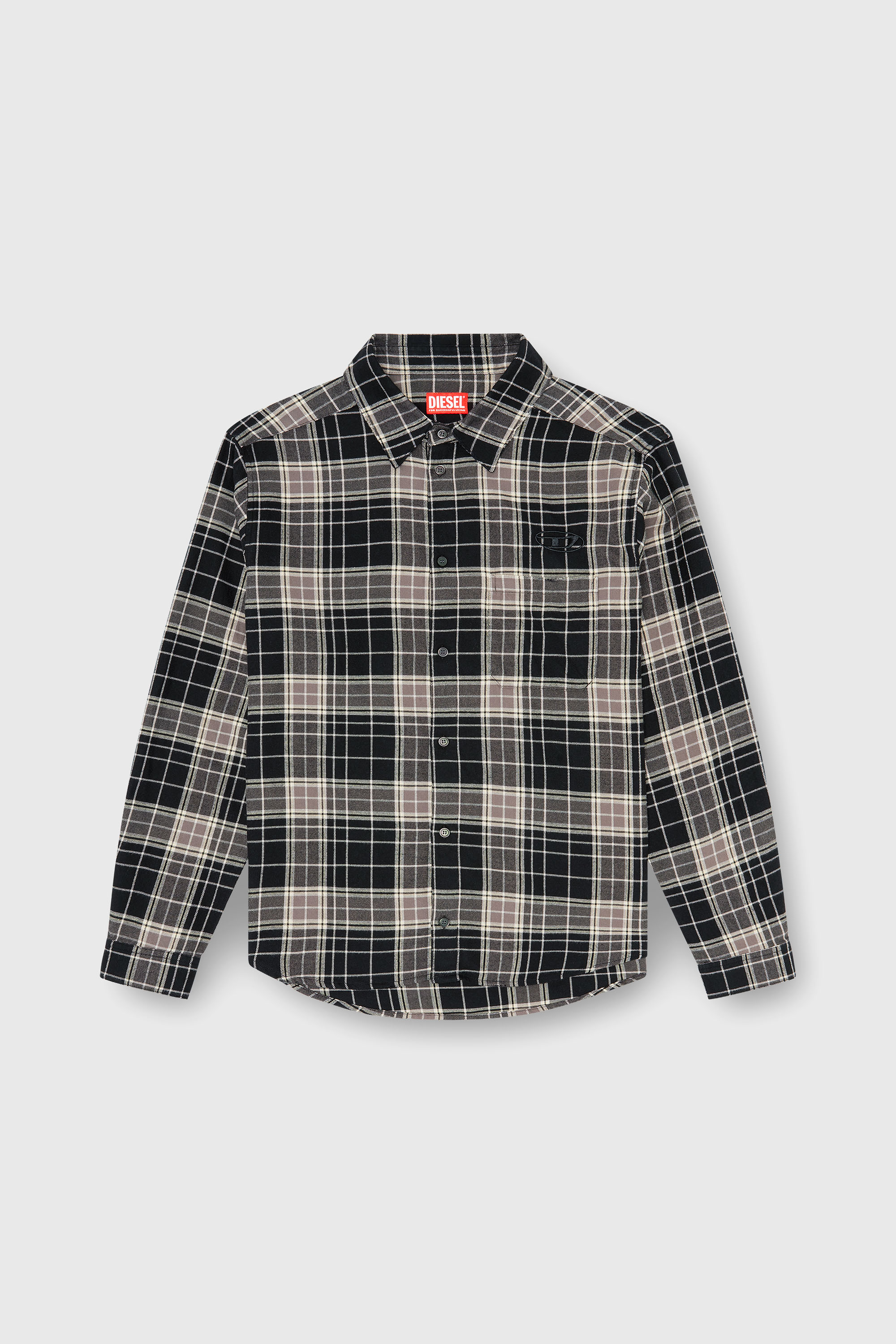 Diesel - S-SIMPLY-HNBI, Herren Hemd aus soprtlich karierter Flanell mit distressed look in Schwarz/Grau - 2