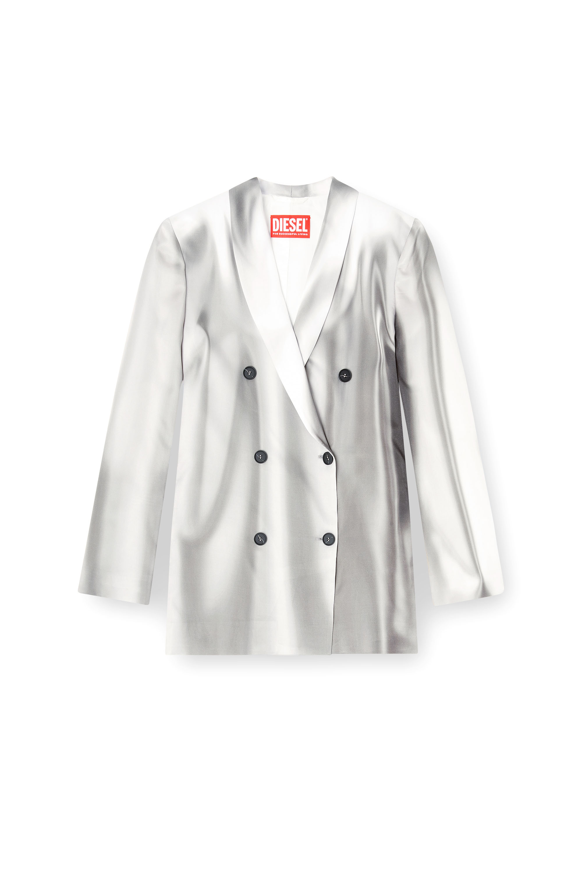 Diesel - G-AVINA, Damen Satinblazer mit Trompe-l'œil-Drapierung in Grau/Weiss - 2