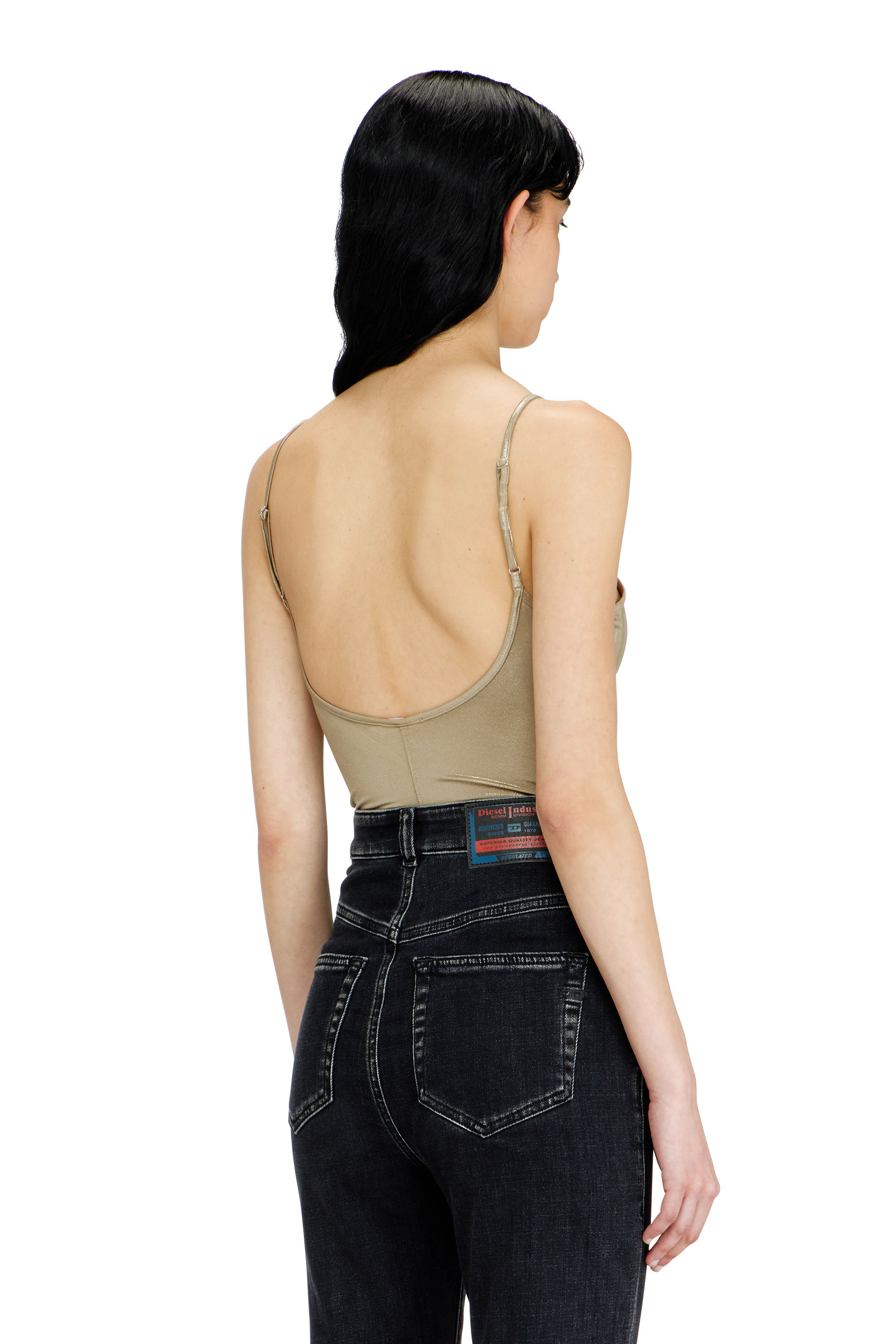 Diesel - T-IMYNY, Woman's Shiny jersey bodysuit with round neck in Beige - 4