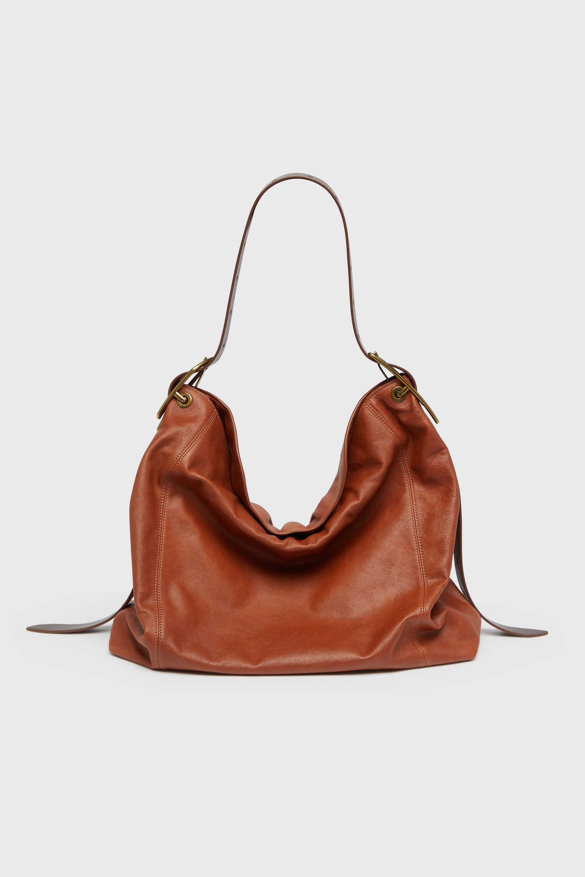 Diesel - D-LINE HOBO L, Damen D-Line-Hobo-Tasche aus gl&auml;nzendem, geknittertem Leder in Braun - 2