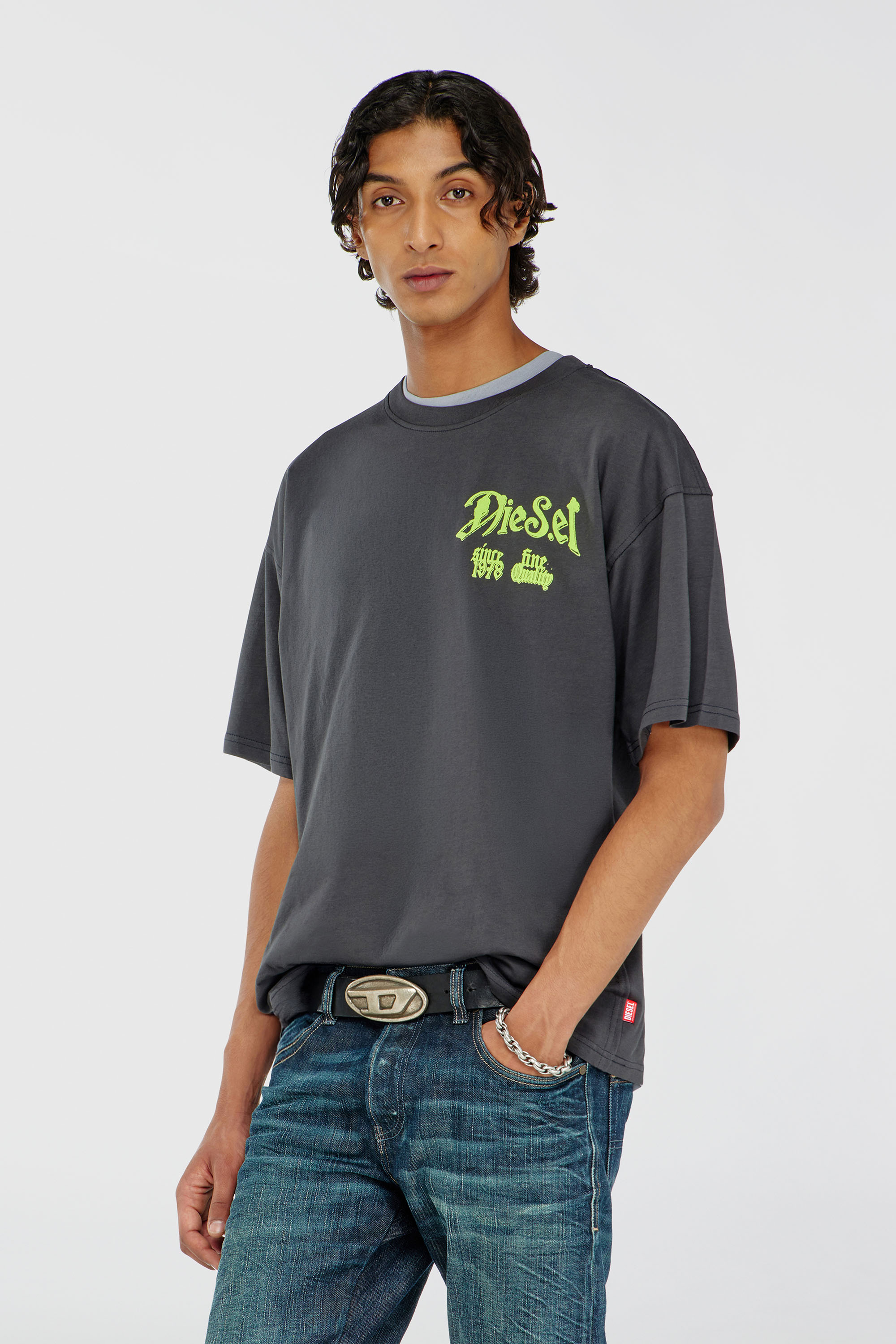 Diesel - T-BOXT-AA2, Herren Baumwoll-T-Shirt mit Flock-Print in Dunkelgrau - 1