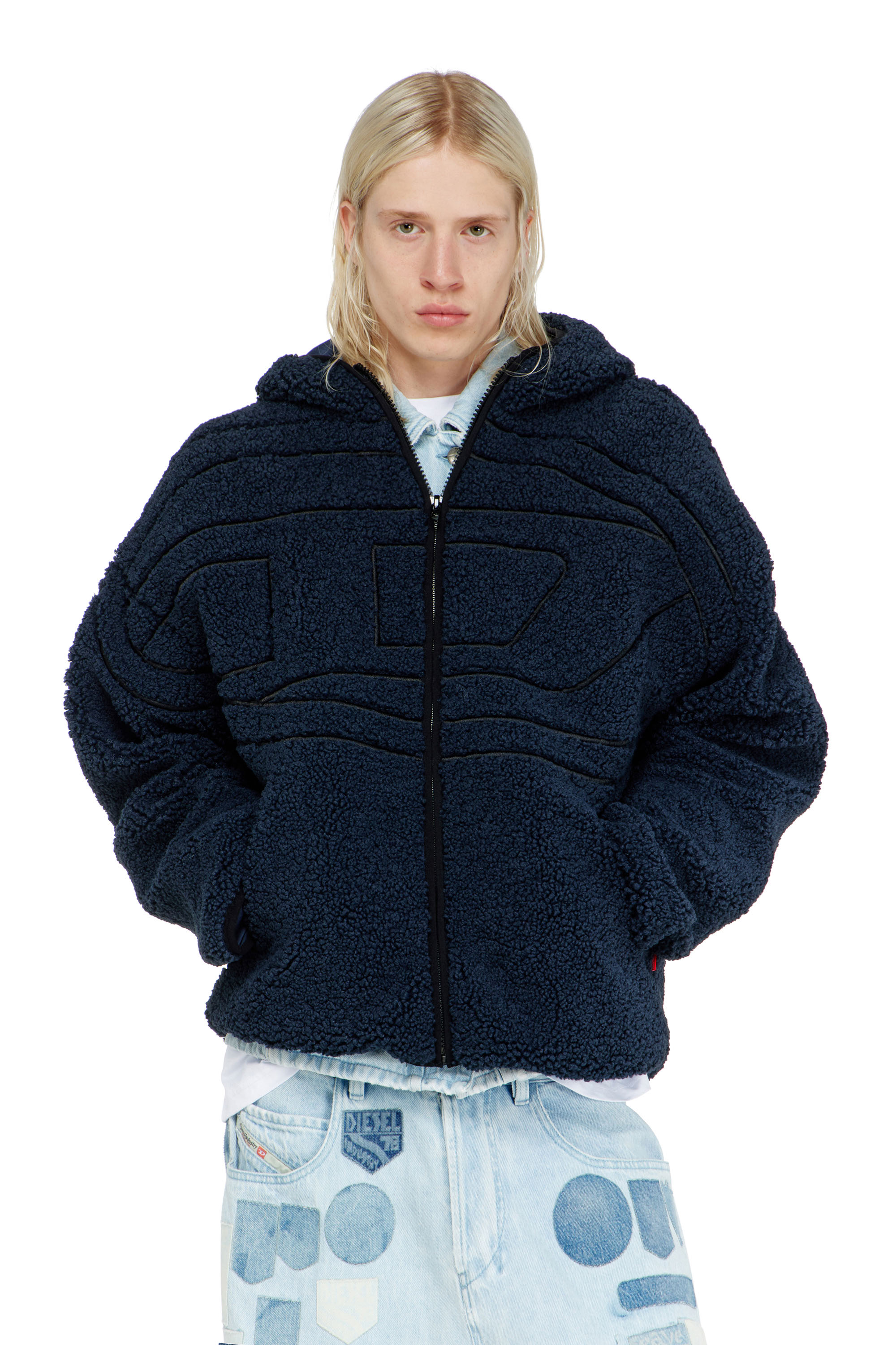 Diesel - S-ZAT, Herren Teddy-Kapuzenpullover in Dunkelblau - 1