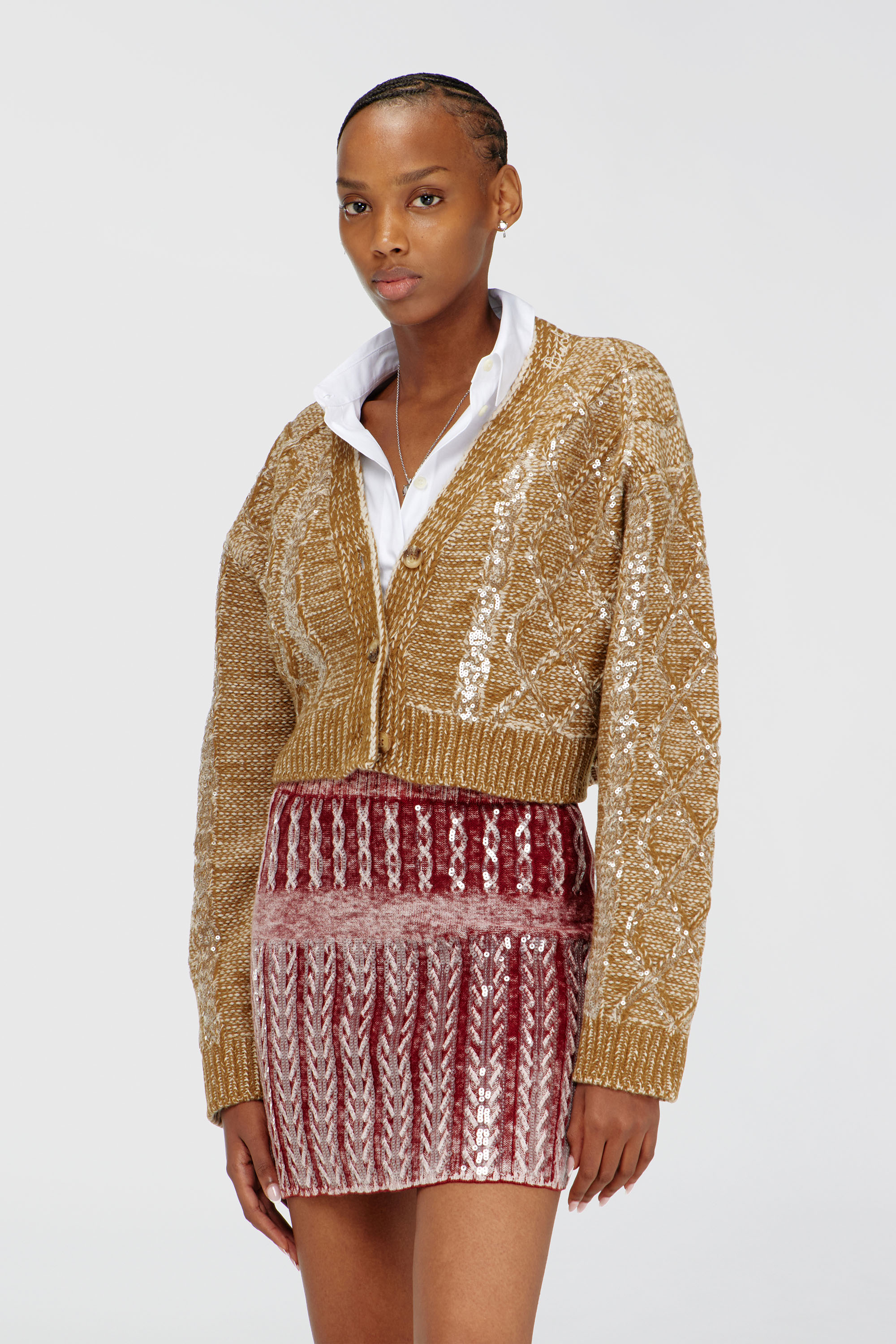 Diesel - M-BRAKY, Damen Wollstrick-Cardigan mit Pailletten in Gold - 1