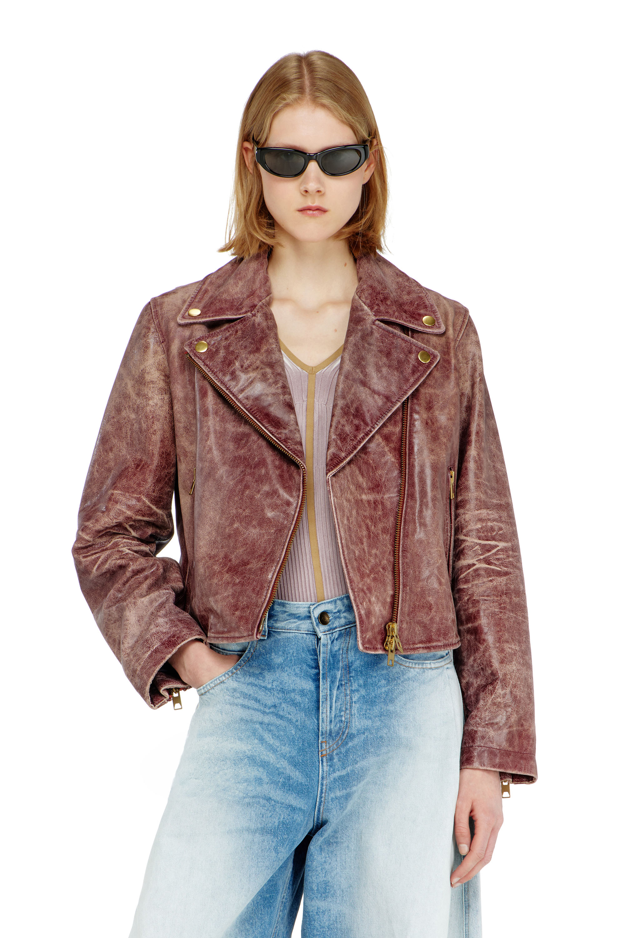 Diesel - L-UNATIC-T1, Damen Biker-Jacke aus behandeltem Leder in null - 1