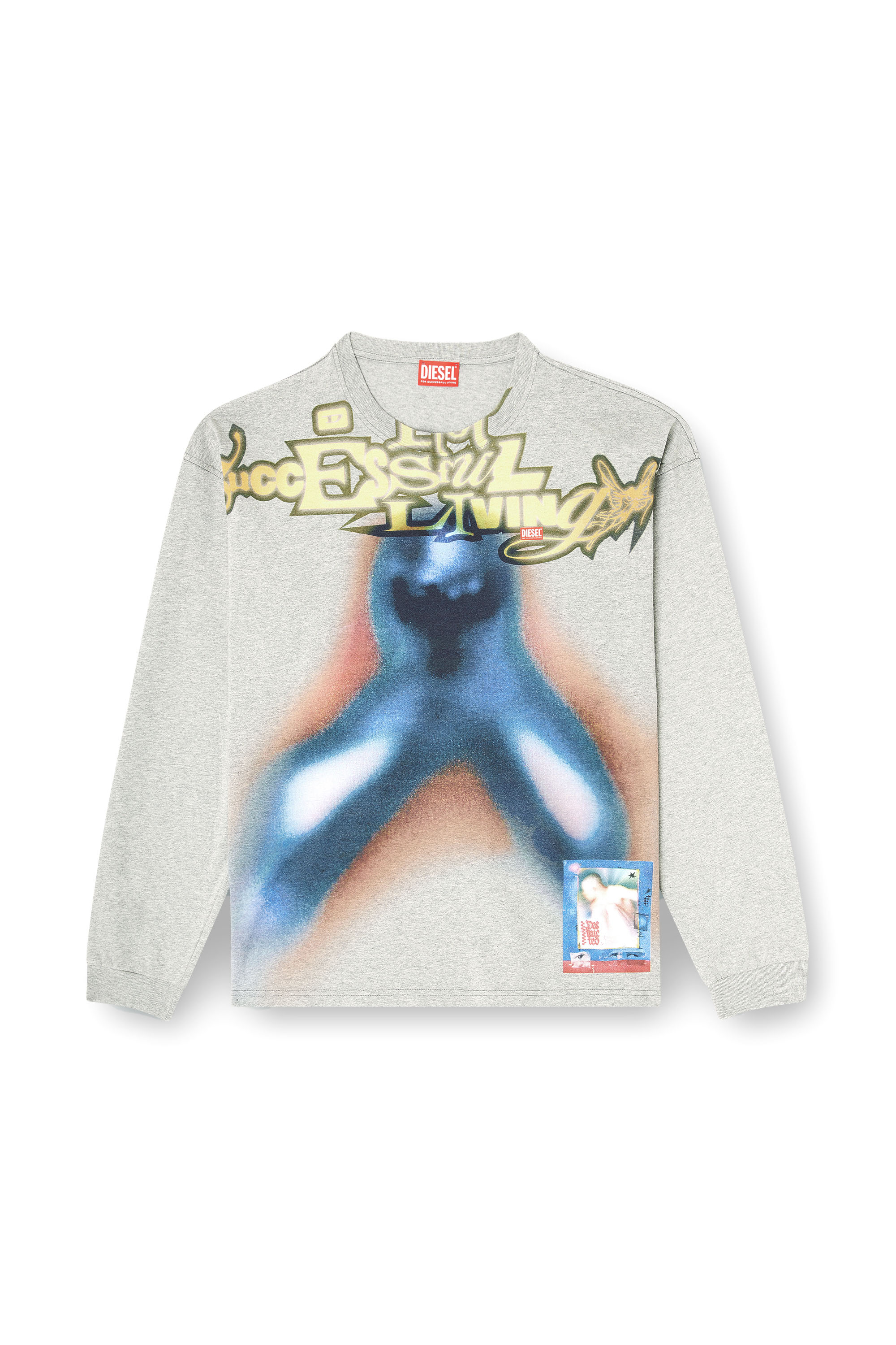 Diesel - T-BOXT-LS-V1, Herren Baumwoll-T-Shirt mit Digitaldruck in Blau/Grau - 3