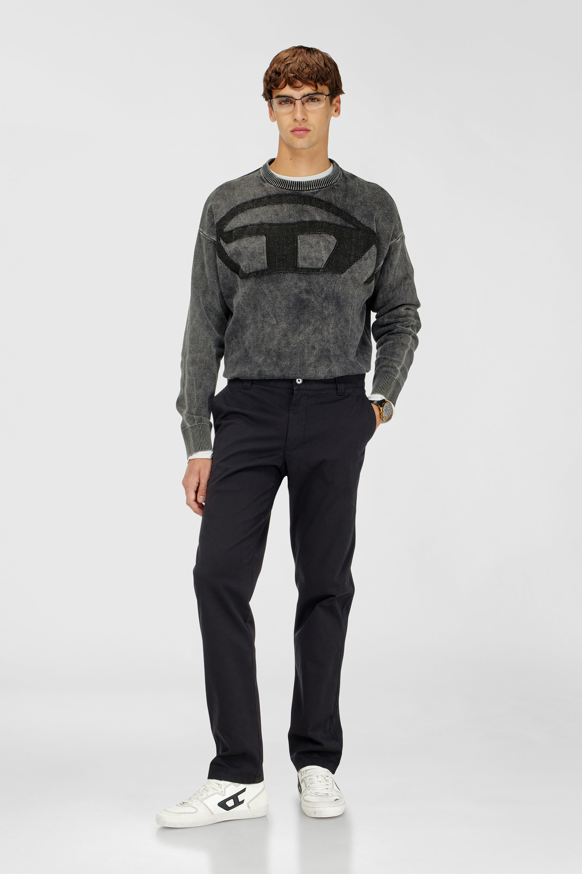 Diesel - K-UTTER, Herren Pullover mit Denim-Effekt und Oval D Logo in Schwarz - 1