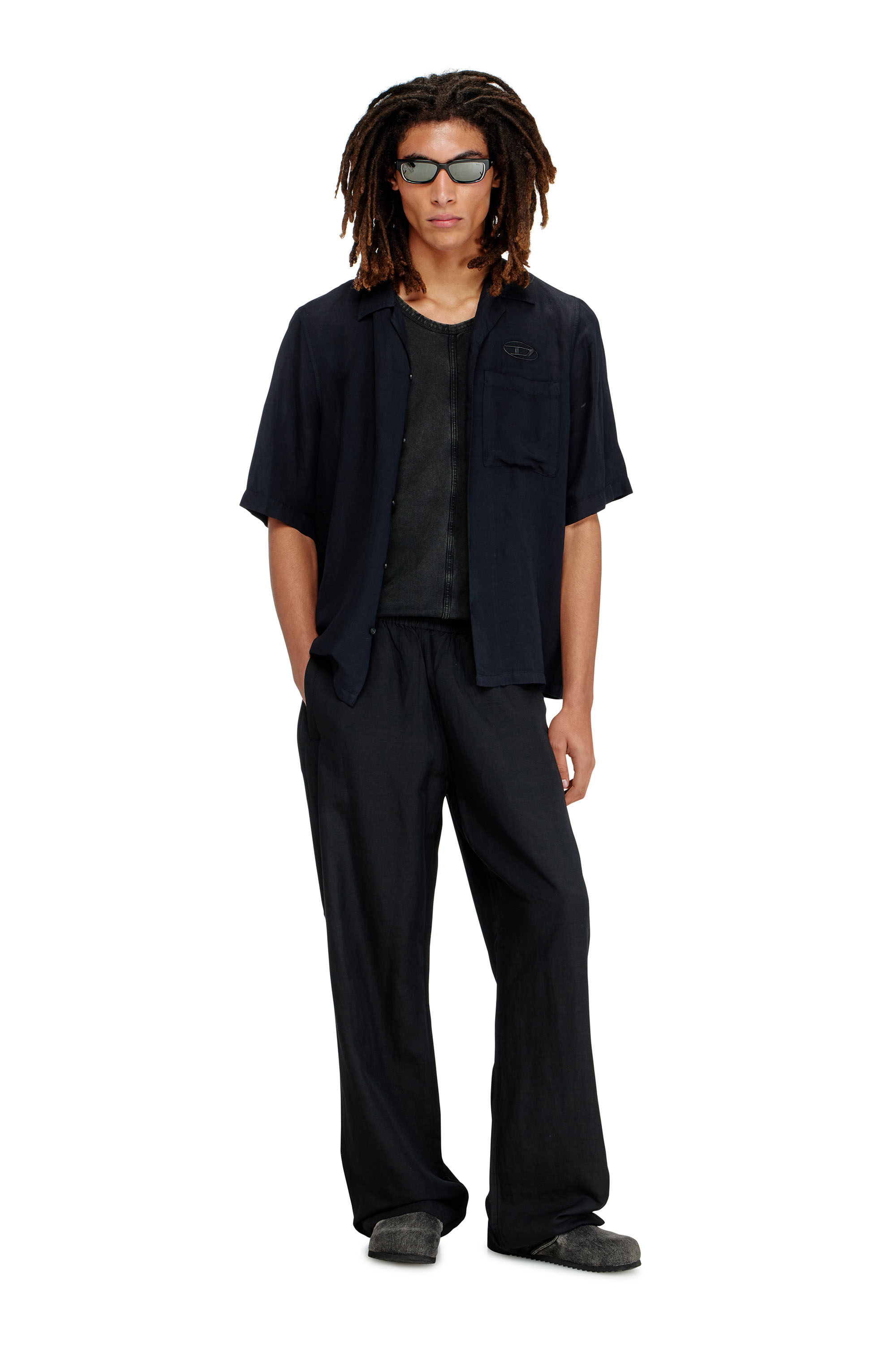 Diesel - S-BRACK-PGBS, Herren Kurzarmhemd aus Leinenmischung in Schwarz - 2