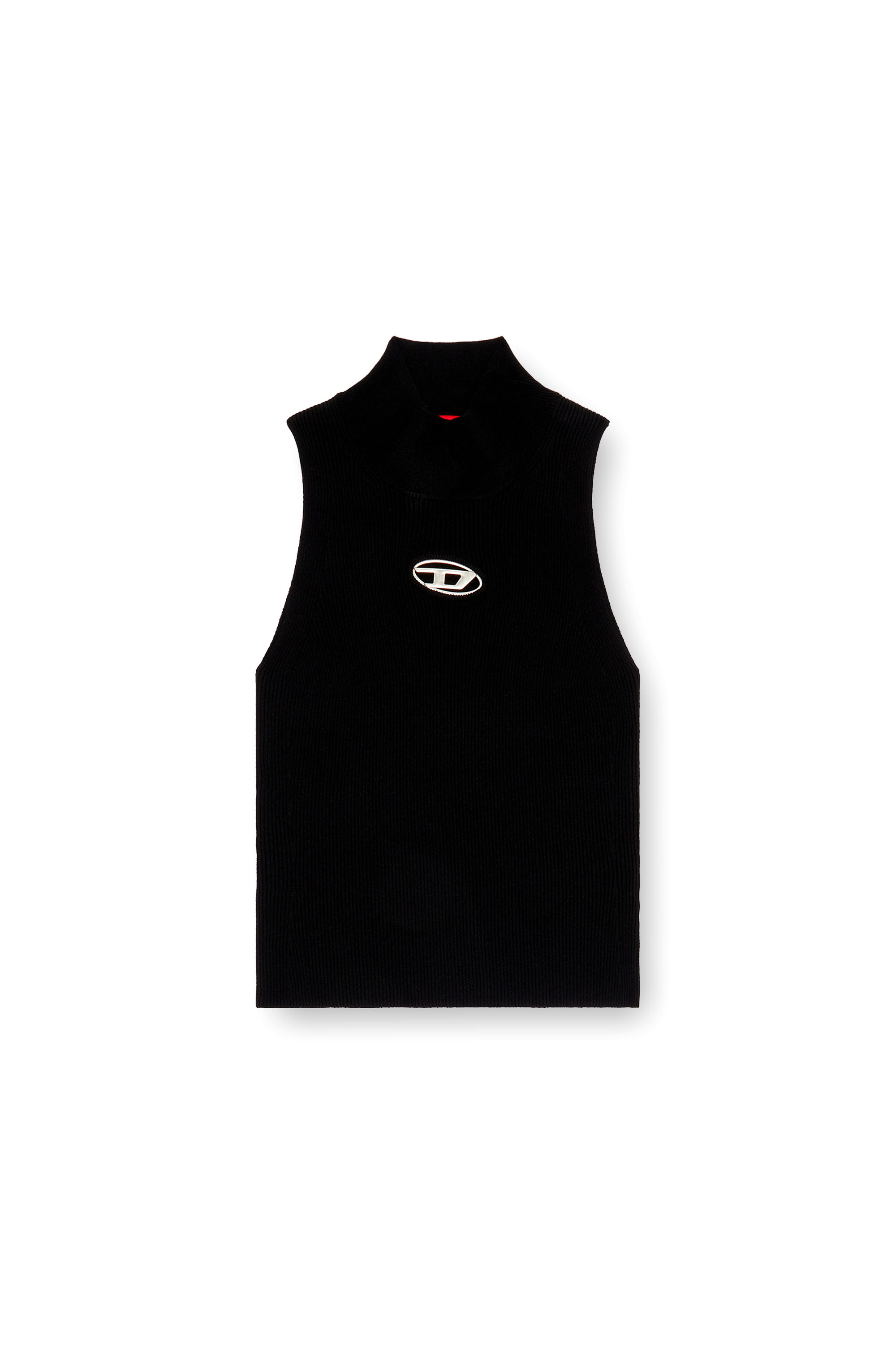 Diesel - M-ONERVAX-TOP, Damen Rollkragen-Top aus Rippstrick in Schwarz/Grau - 2