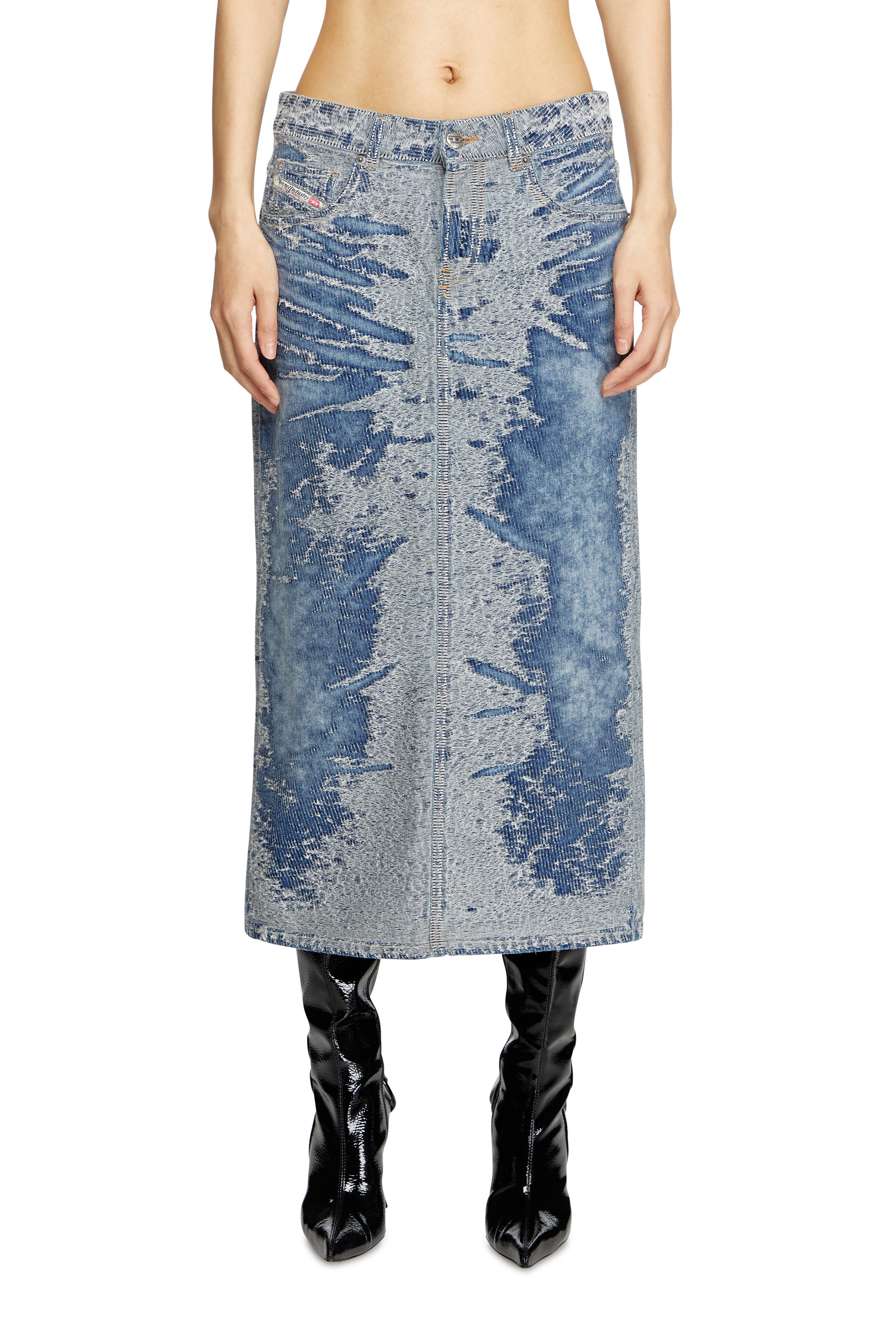 Diesel - DE-SKYE-S, Damen Midi-Rock aus vielgetragenem Jacquard-Denim in Hellblau - 1