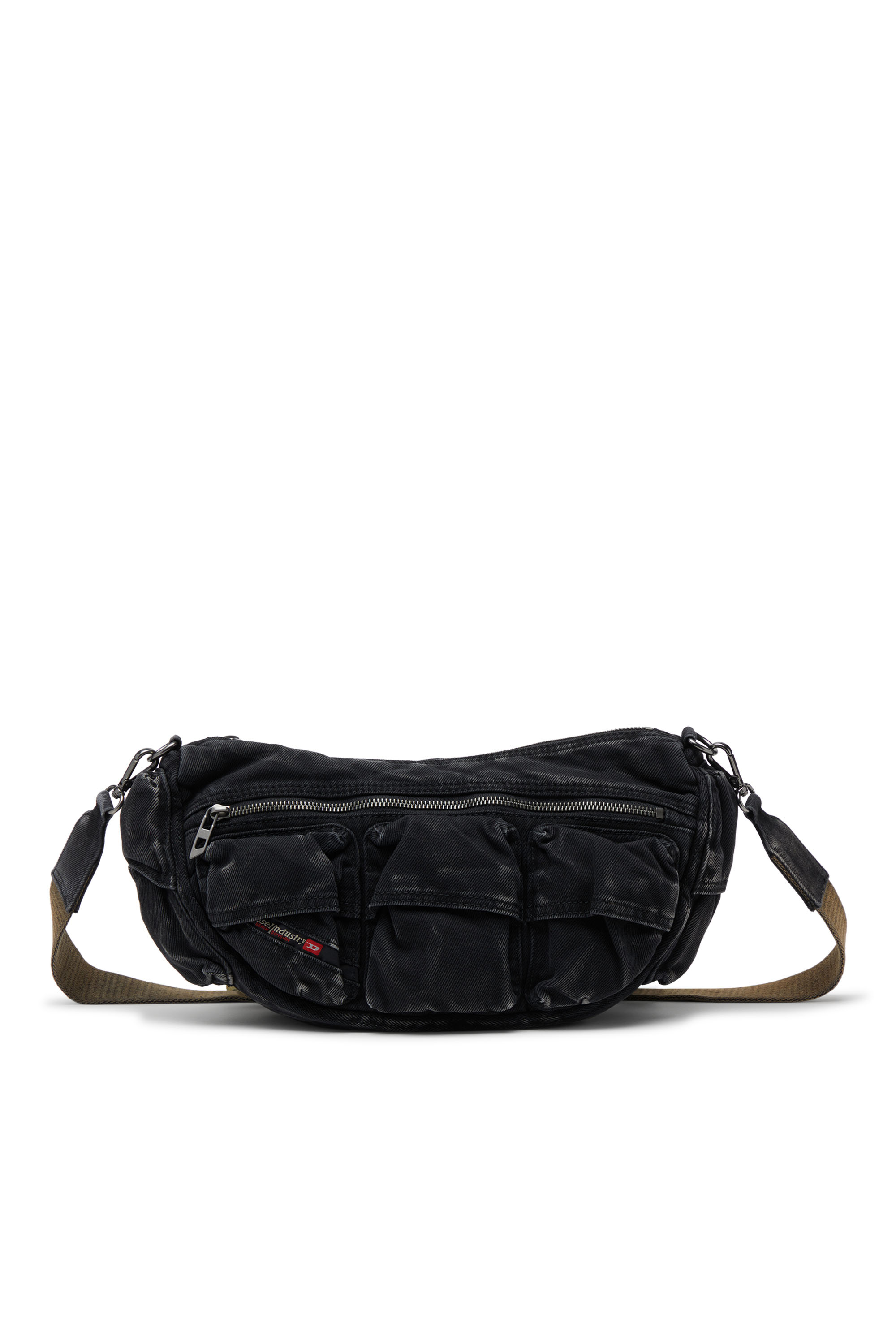 Diesel - MULTI-PKTS SHOULDER BAG X, Unisex Multi-Pkts-Multipocket-Tasche aus gewaschenem Denim in Schwarz - 1