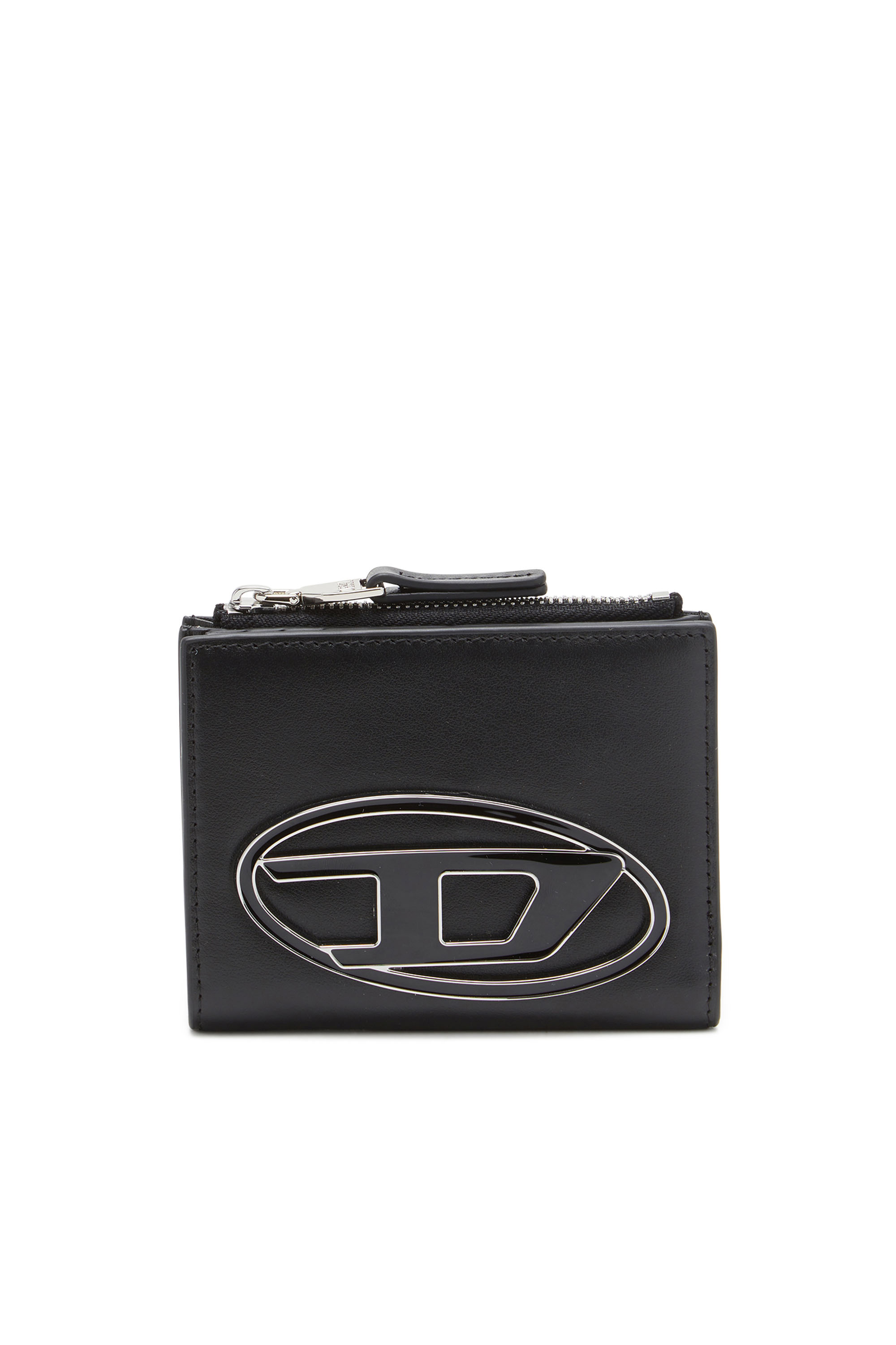 Diesel - 1DR BI-FOLD ZIP II, Damen Kleines Portemonnaie aus Leder mit Logo-Plakette in Schwarz - 1