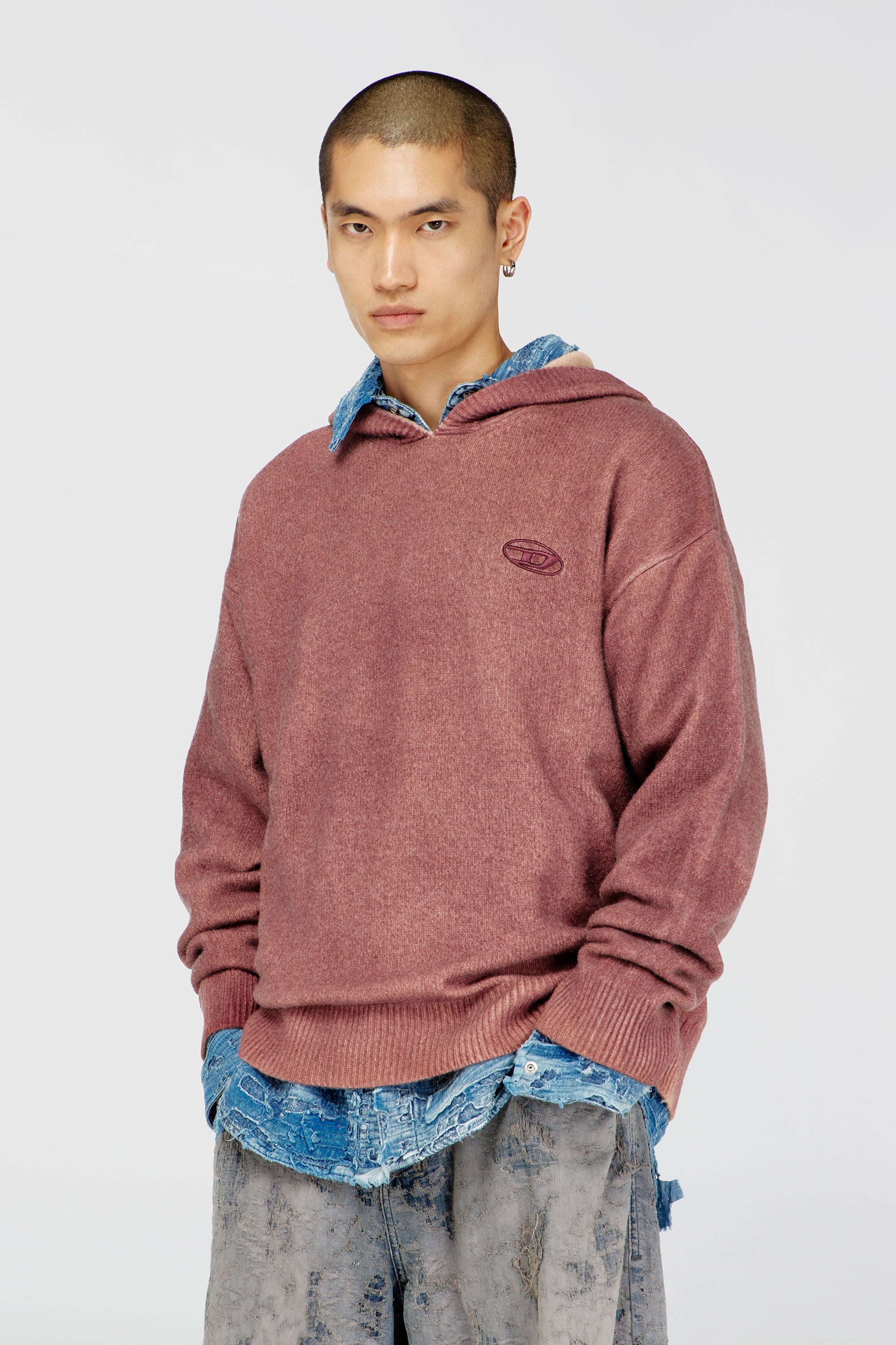 Diesel - K-PICKLED, Herren Doppelt gef&auml;rbtes Hoodie aus Wollmischstrick in Braun - 1