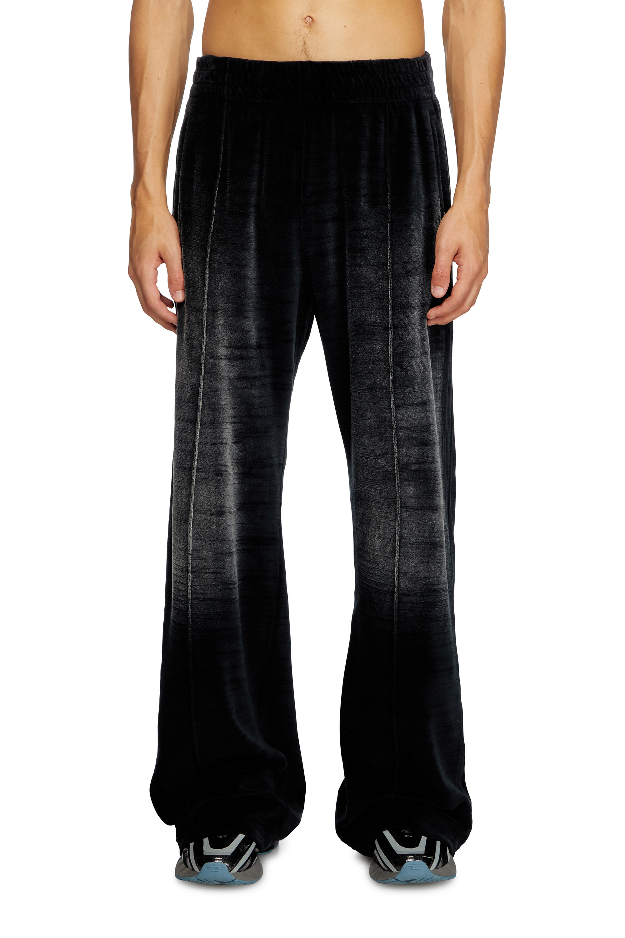 Diesel - P-OZAMP-BAND, Herren Trackhose aus verblasster Chenille in Schwarz - 1