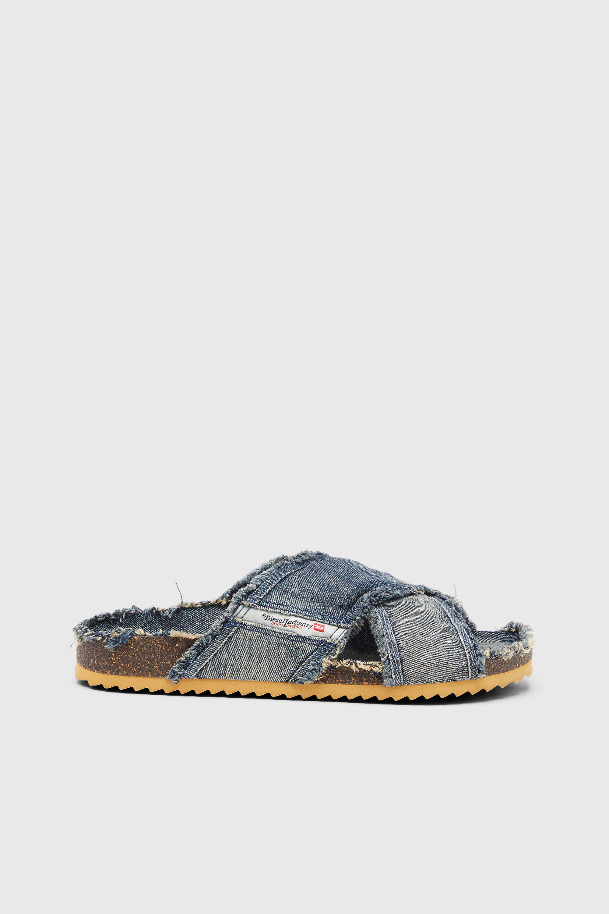 Diesel - D-WOODSTOCK CROSS, Herren D-Woodstock-Crossover-Slides in ausgefranstem Denim in Mittelblau - 1