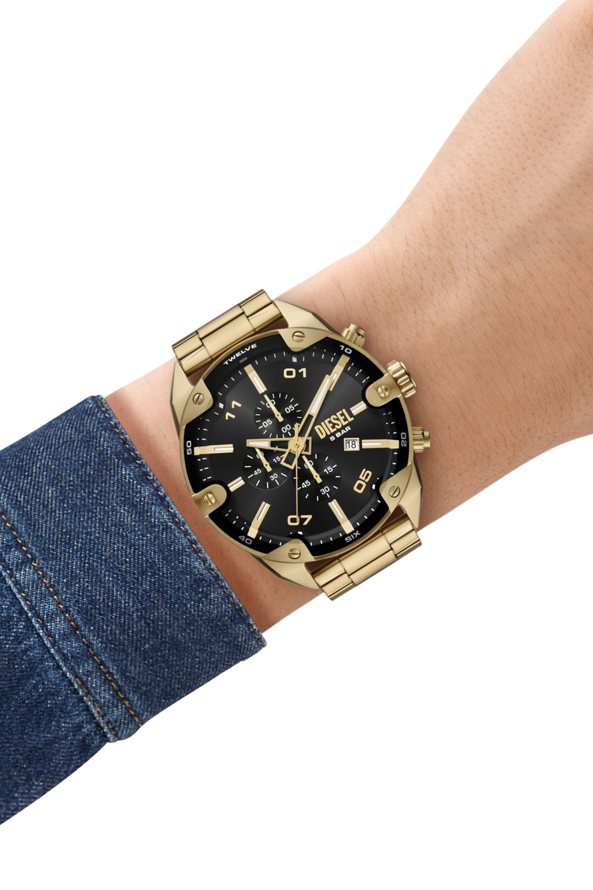 Diesel - DZ4678, Herren Spiked Armbanduhr aus Edelstahl in Gold - 4