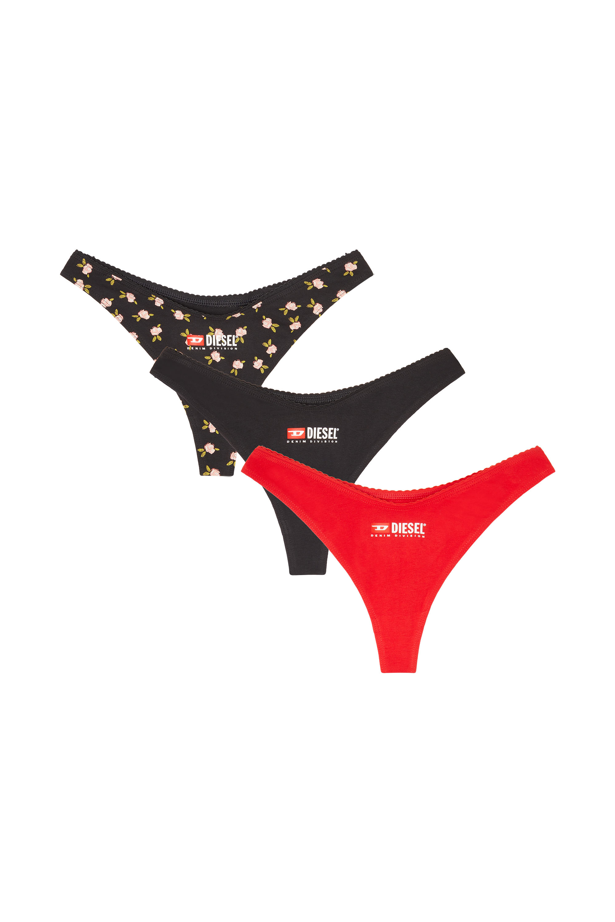Diesel - PUNCHY-D-CORE-3PACK, Woman's 3-pack of stretch cotton thongs with floral print in Black - 2