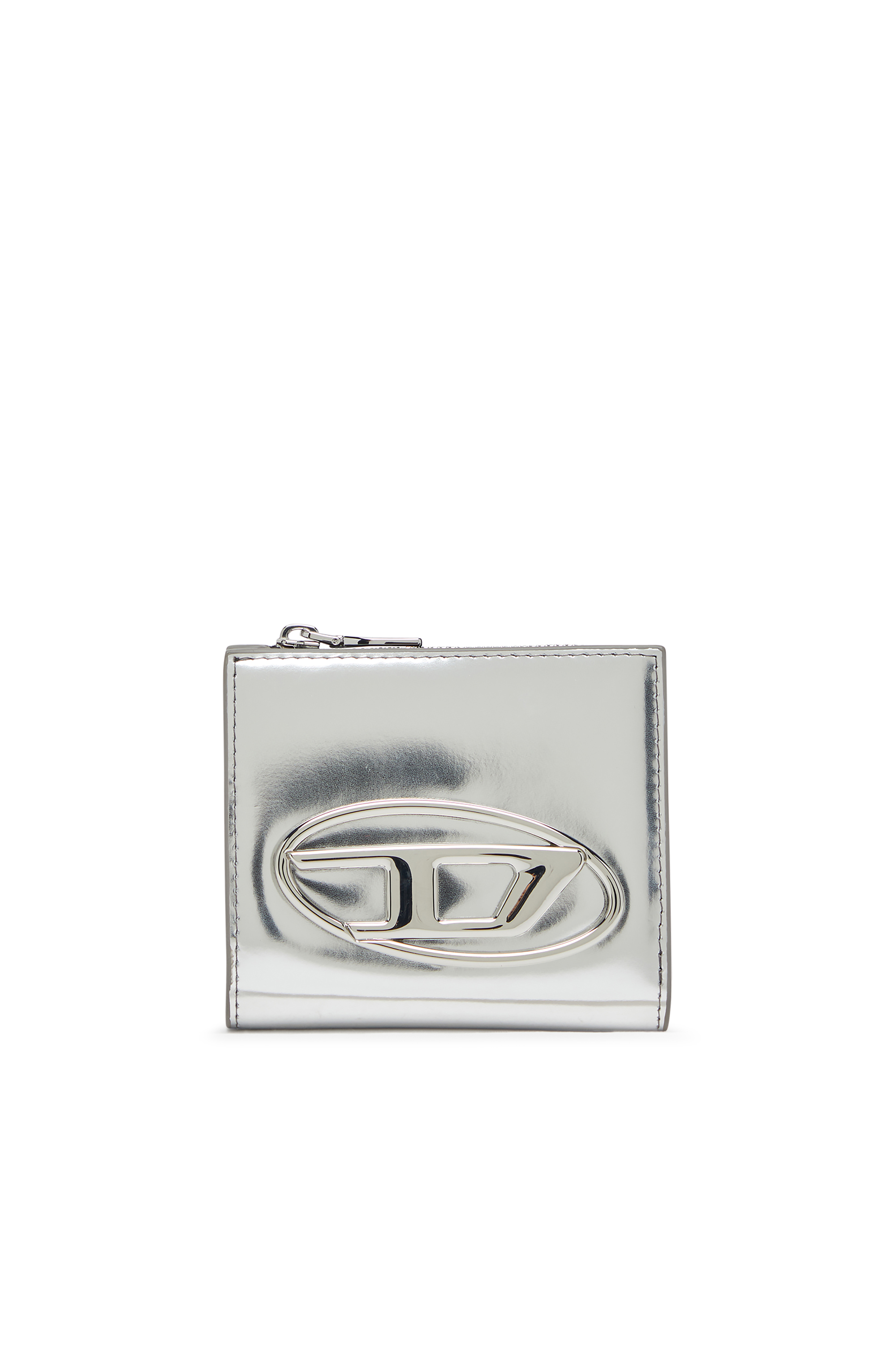 Diesel - 1DR BI FOLD ZIP L, Damen Bifold-Kartenetui aus Hochglanz-Leder in Silber - 1
