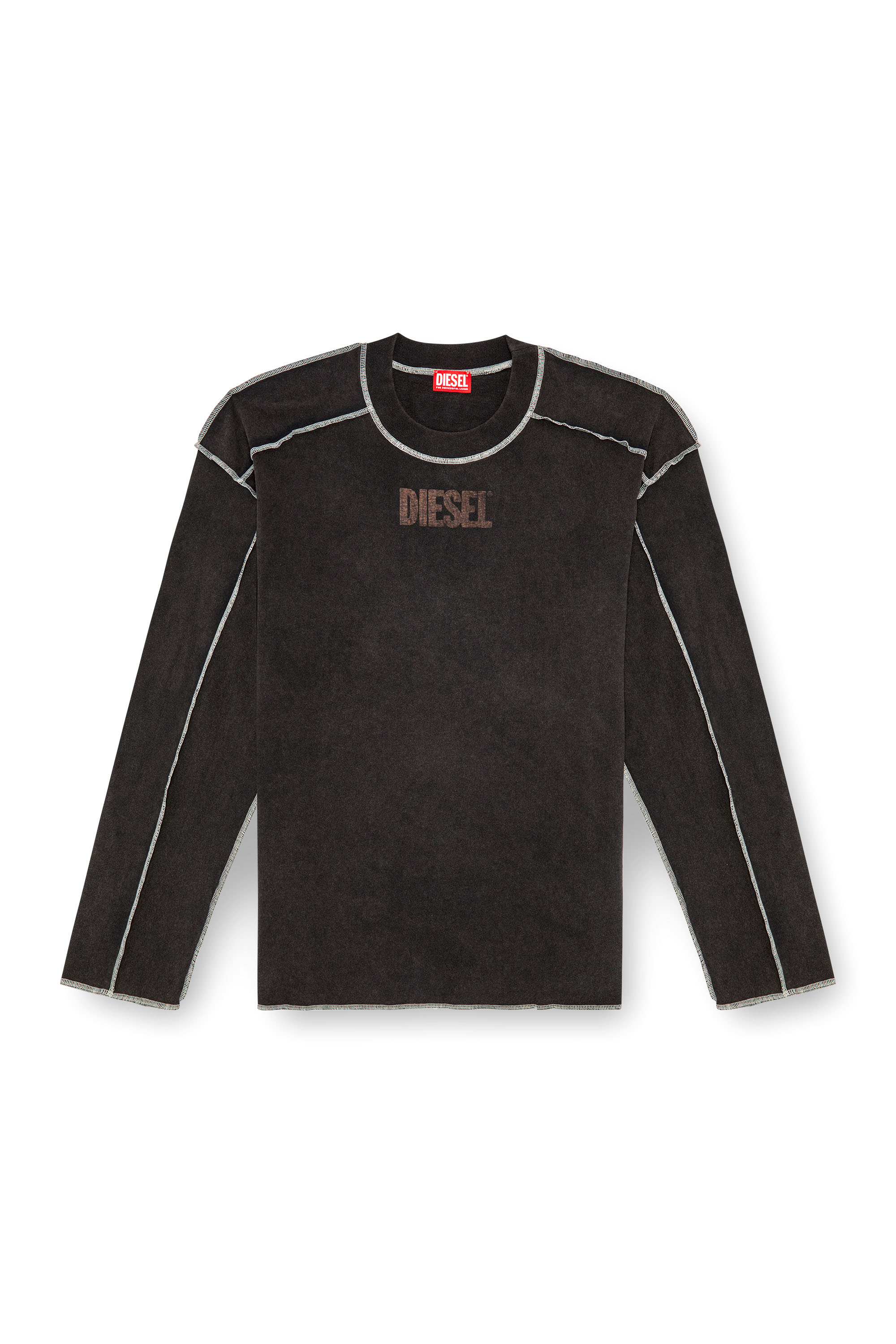 Diesel - T-CRAOR-LS, Herren Langarm-T-Shirt mit Inside-Out-Effekt in Dunkelgrau - 3