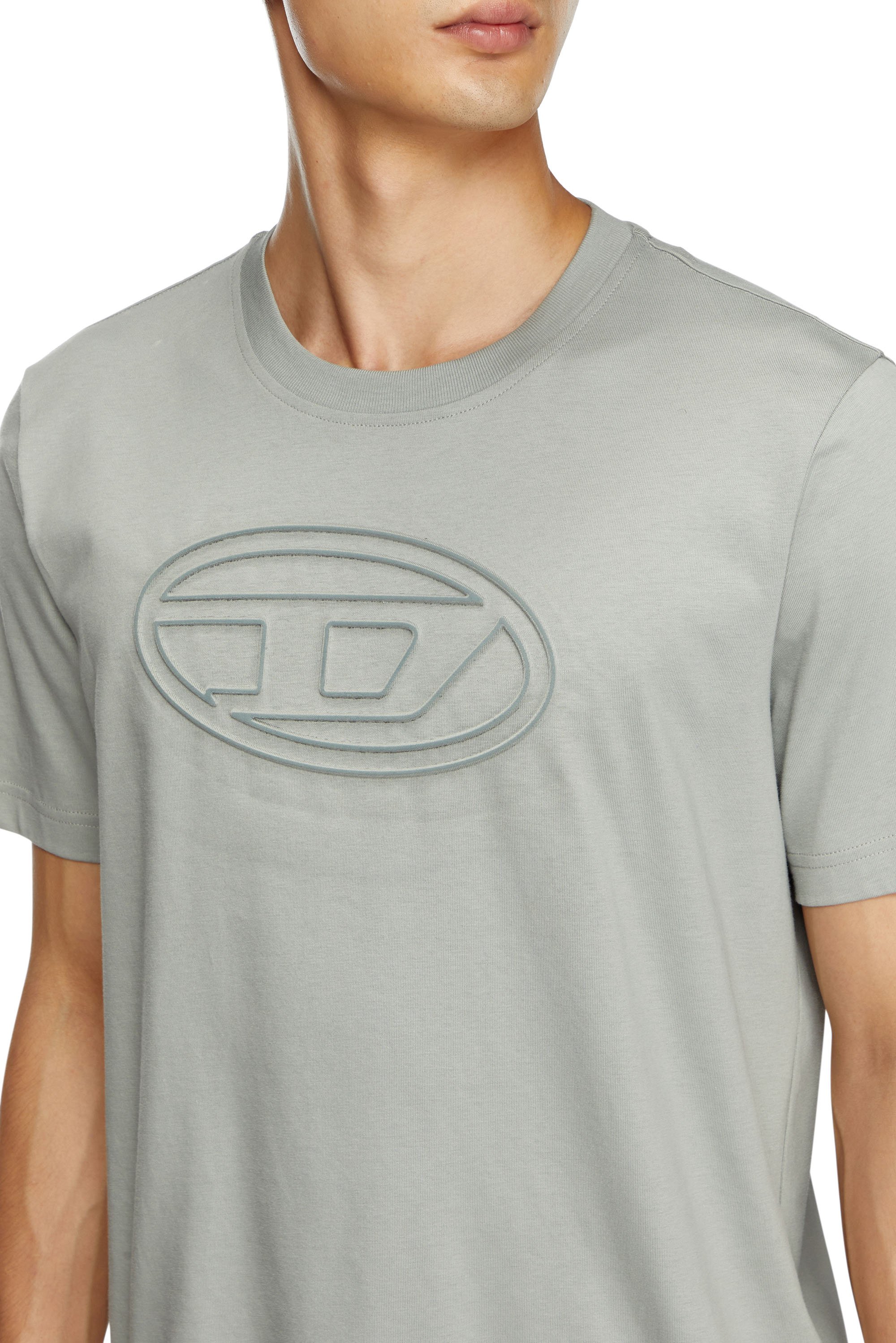 Diesel - T-ADJUST-BIGOVAL, Herren T-Shirt mit Oval D-Prägung in Hellgrau - 5