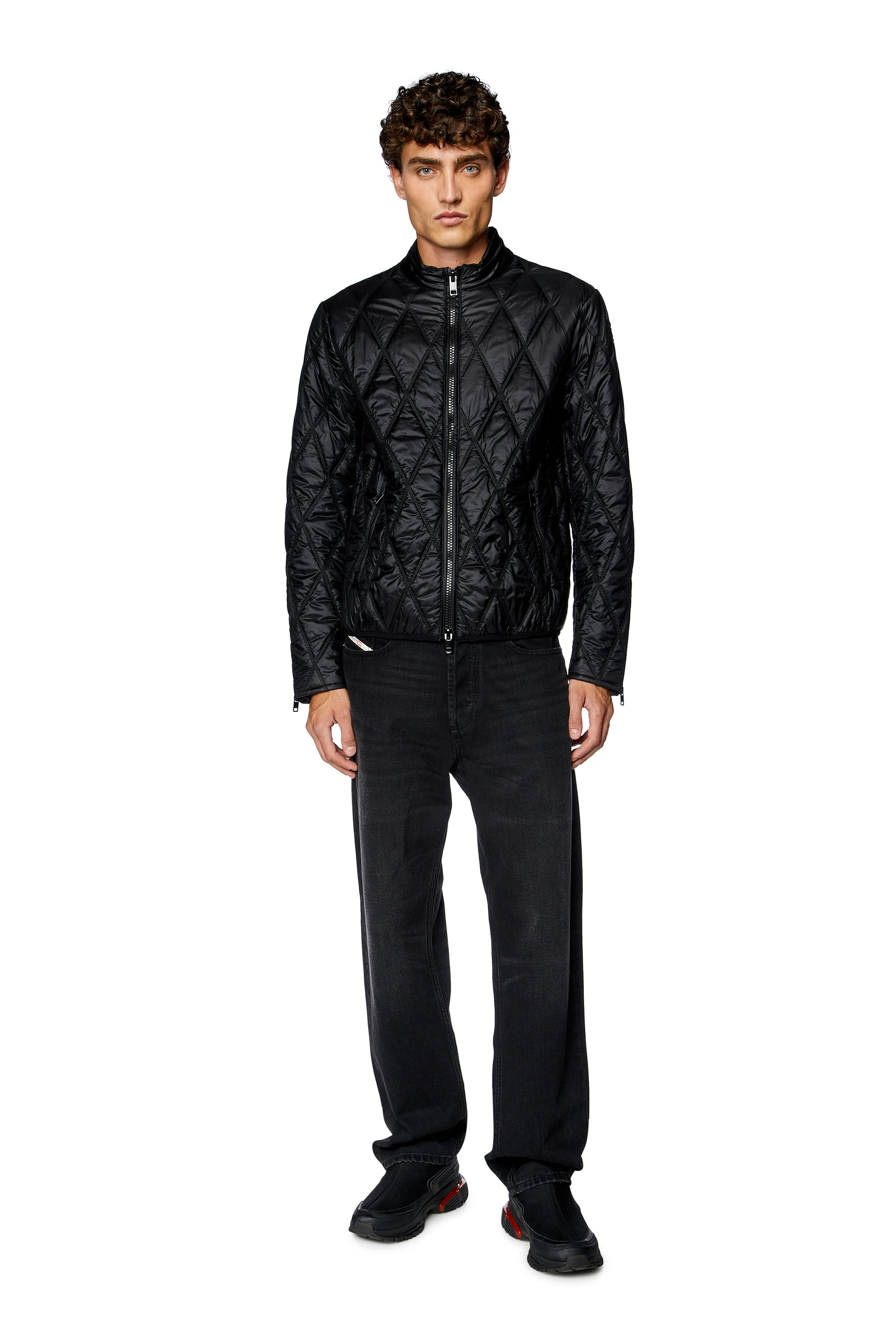 Diesel - J-NIEL, Man Mock-neck jacket in quilted nylon in Black - Image 2