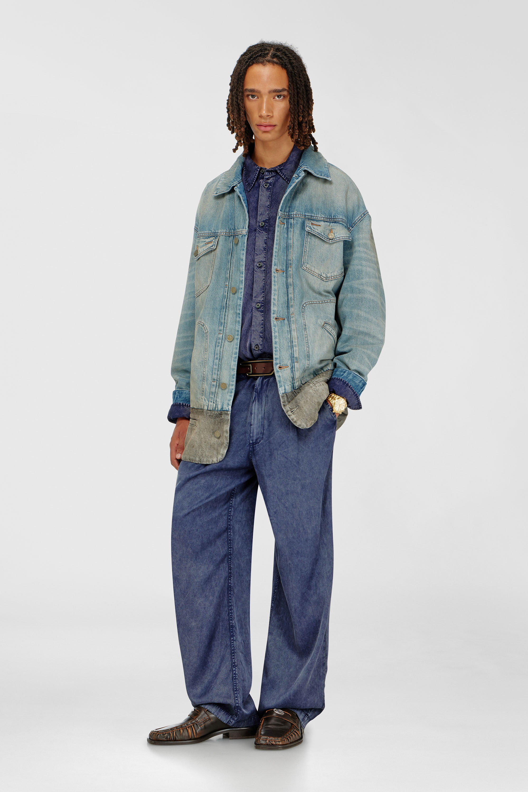Diesel - P-FAUST-NIBC, Herren Wide-Leg-Hose aus Viskose in Denim-Optik in Mittelblau - 1