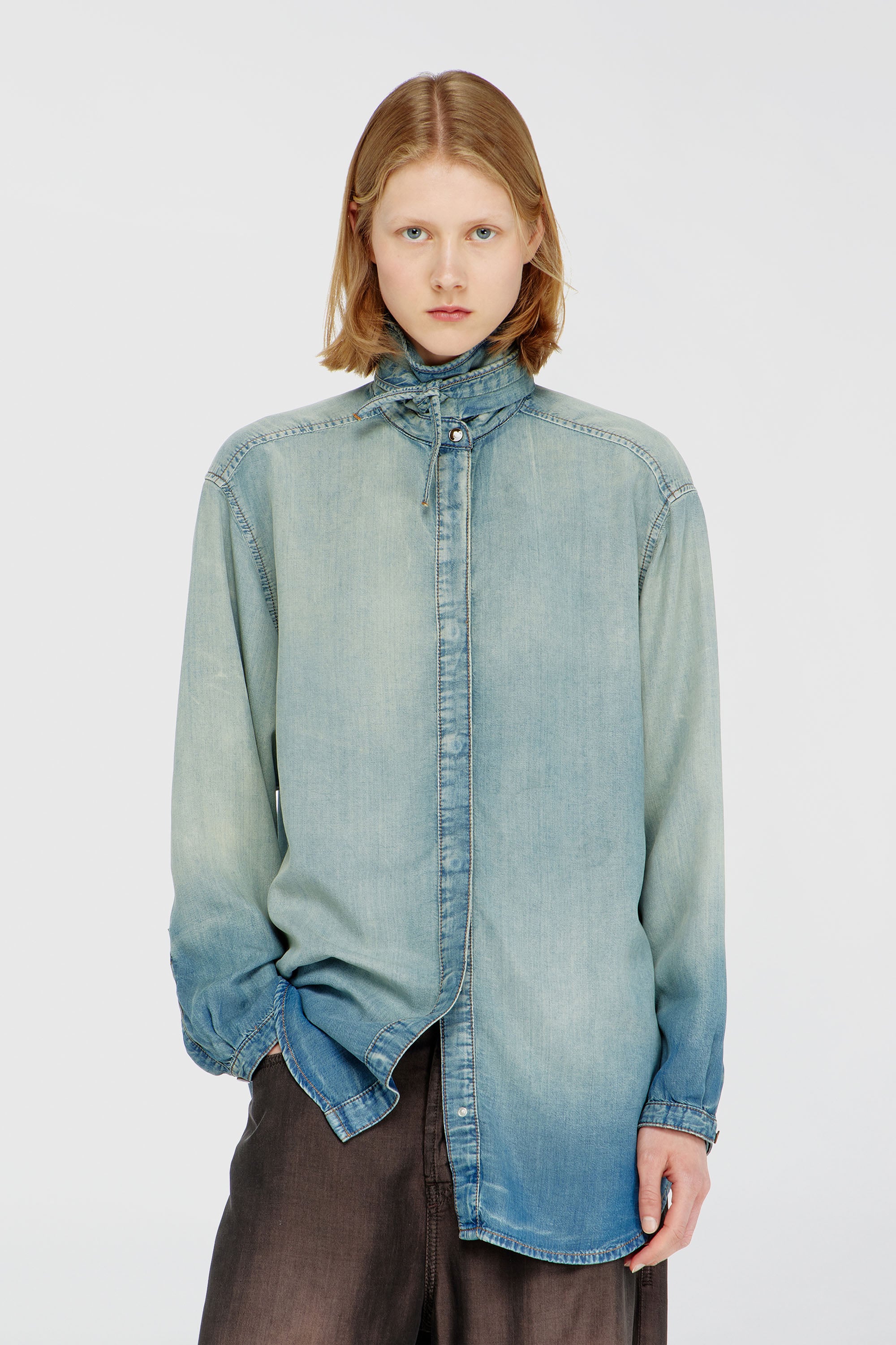Diesel - DE-ARVEN-S1, Damen Hemd aus marmoriertem, flie&szlig;endem denim in Hellblau - 1
