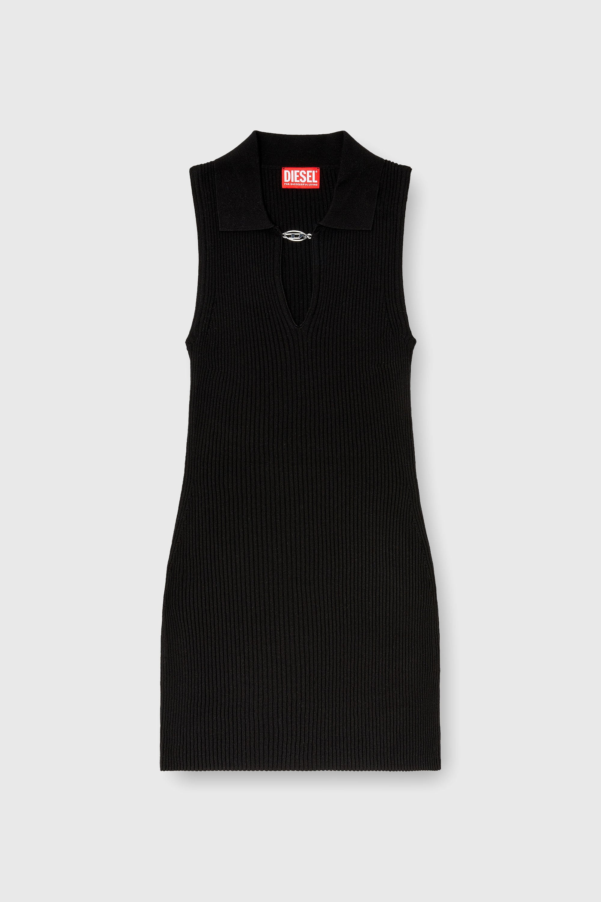 Diesel - M-LILMA, Damen Kurzes Polokleid aus Seidenmischung in Rippstrick in Schwarz - 1