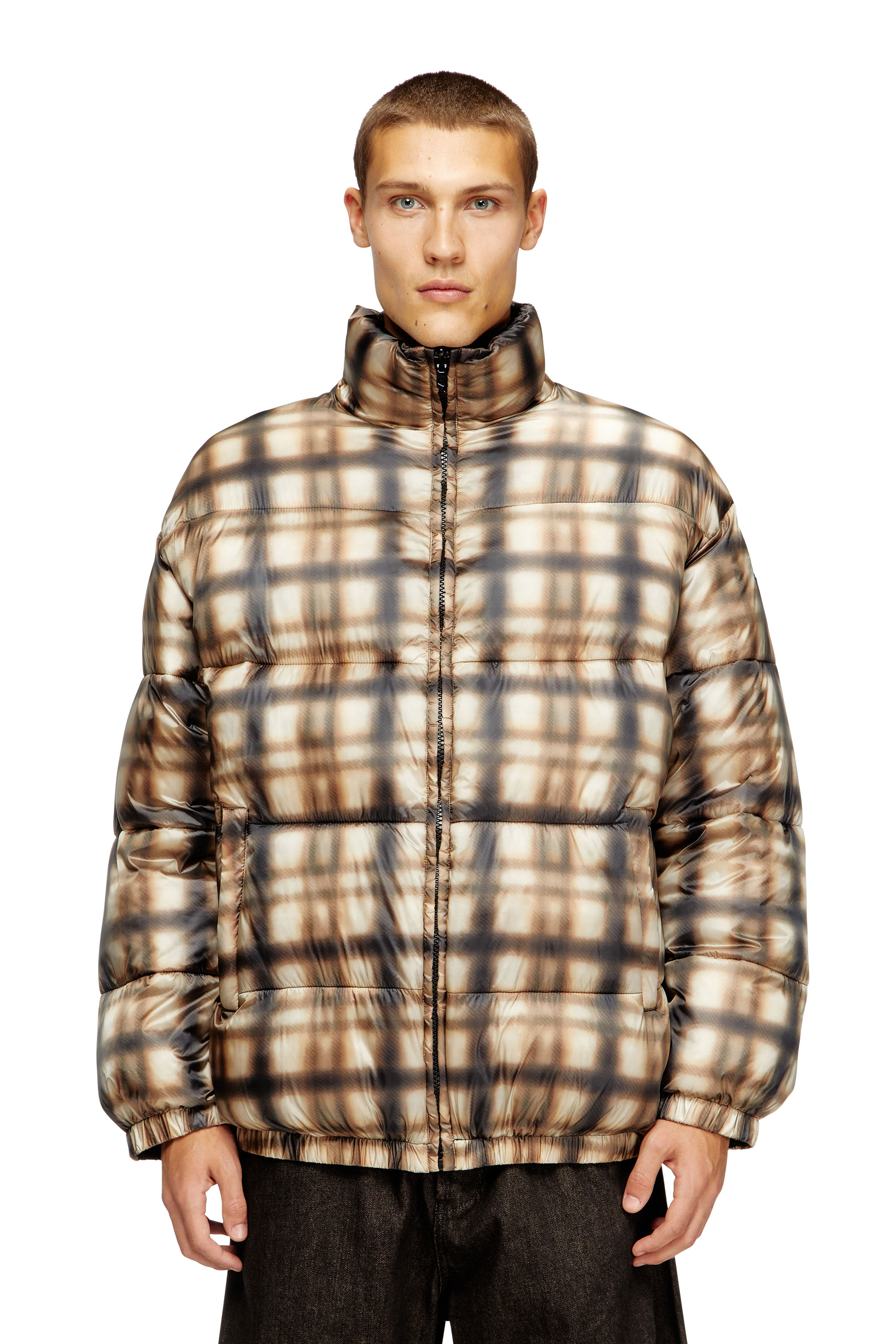 Diesel - W-BOURBON-ENBM, Herren Wendbare gesteppte Bomberjacke in Schwarz/Beige - 3