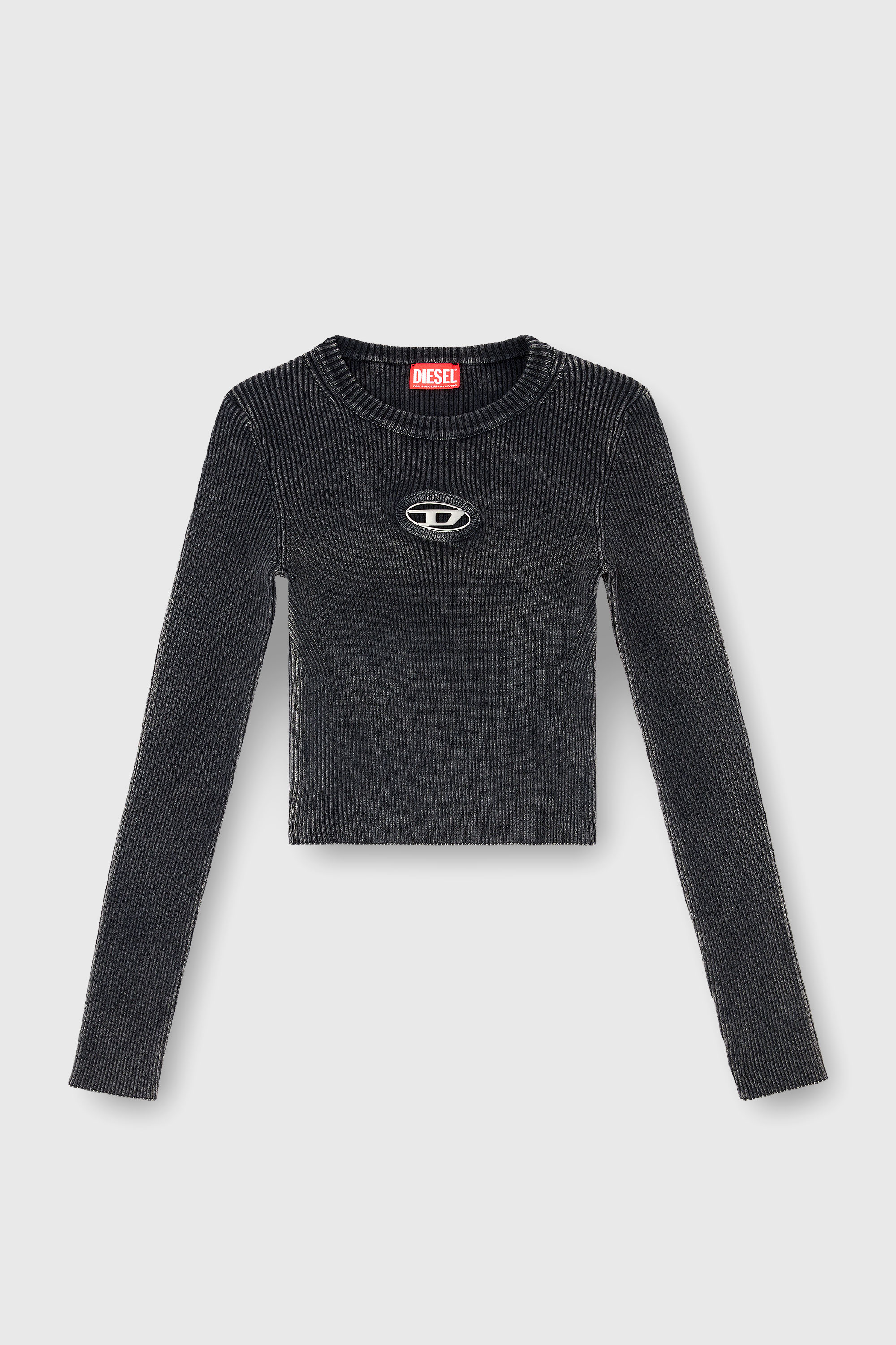 Diesel - M-ANCHOR-A, Damen Verk&uuml;rzter Pullover mit Cut-out-Logo in Schwarz - 2
