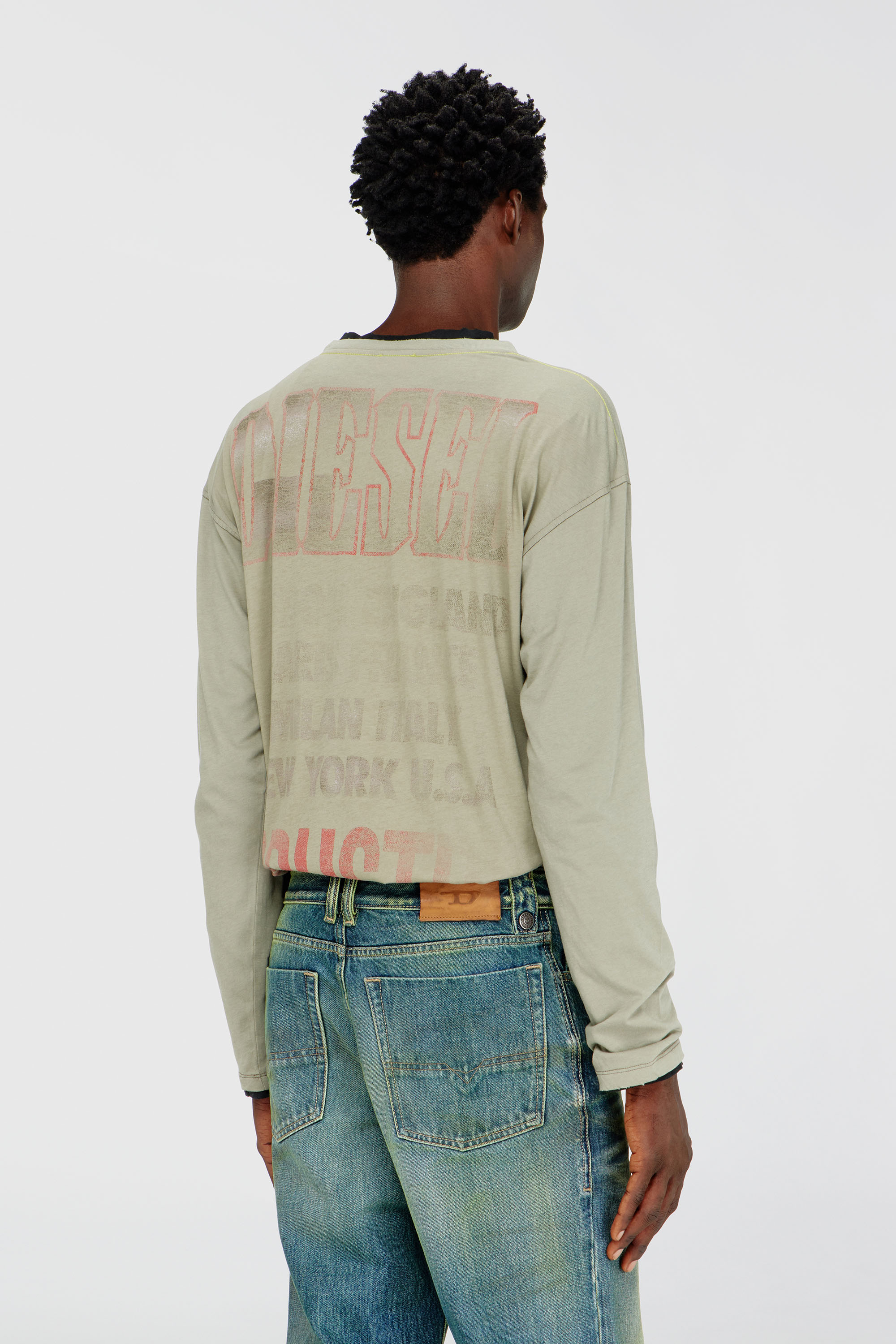 Diesel - T-GERI-LS-A, Herren Langarmshirt mit Konzertgrafik und Kristallen in Olivgr&uuml;n - 4