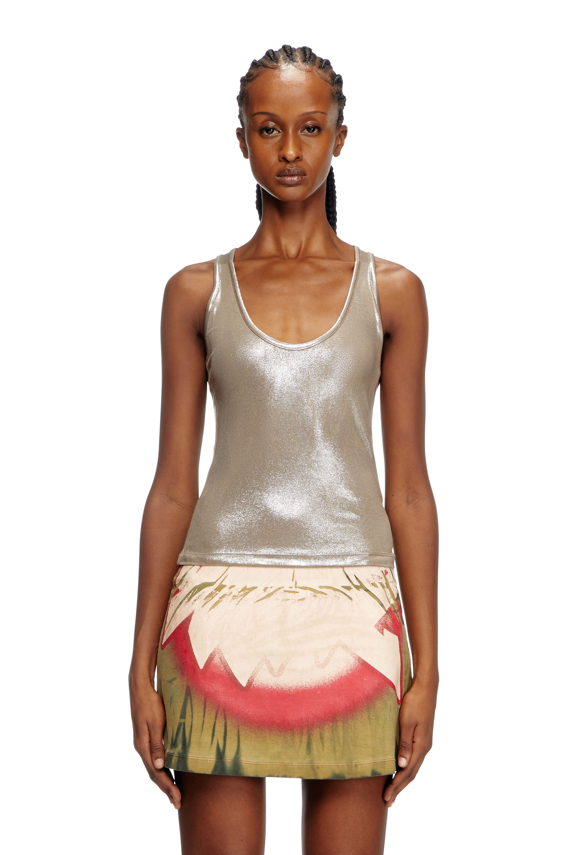 Diesel - T-AMA, Damen Metallic-Tanktop in Beige - 1