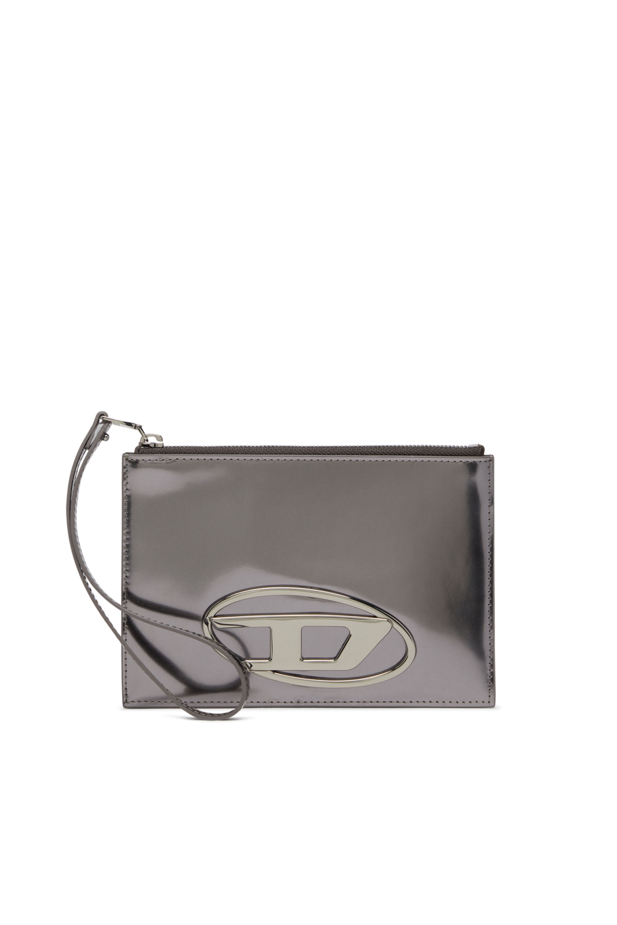 Diesel - 1DR POUCH III, Unisex Pouch mit Reißverschluss aus Hochglanzleder in Grau - 1