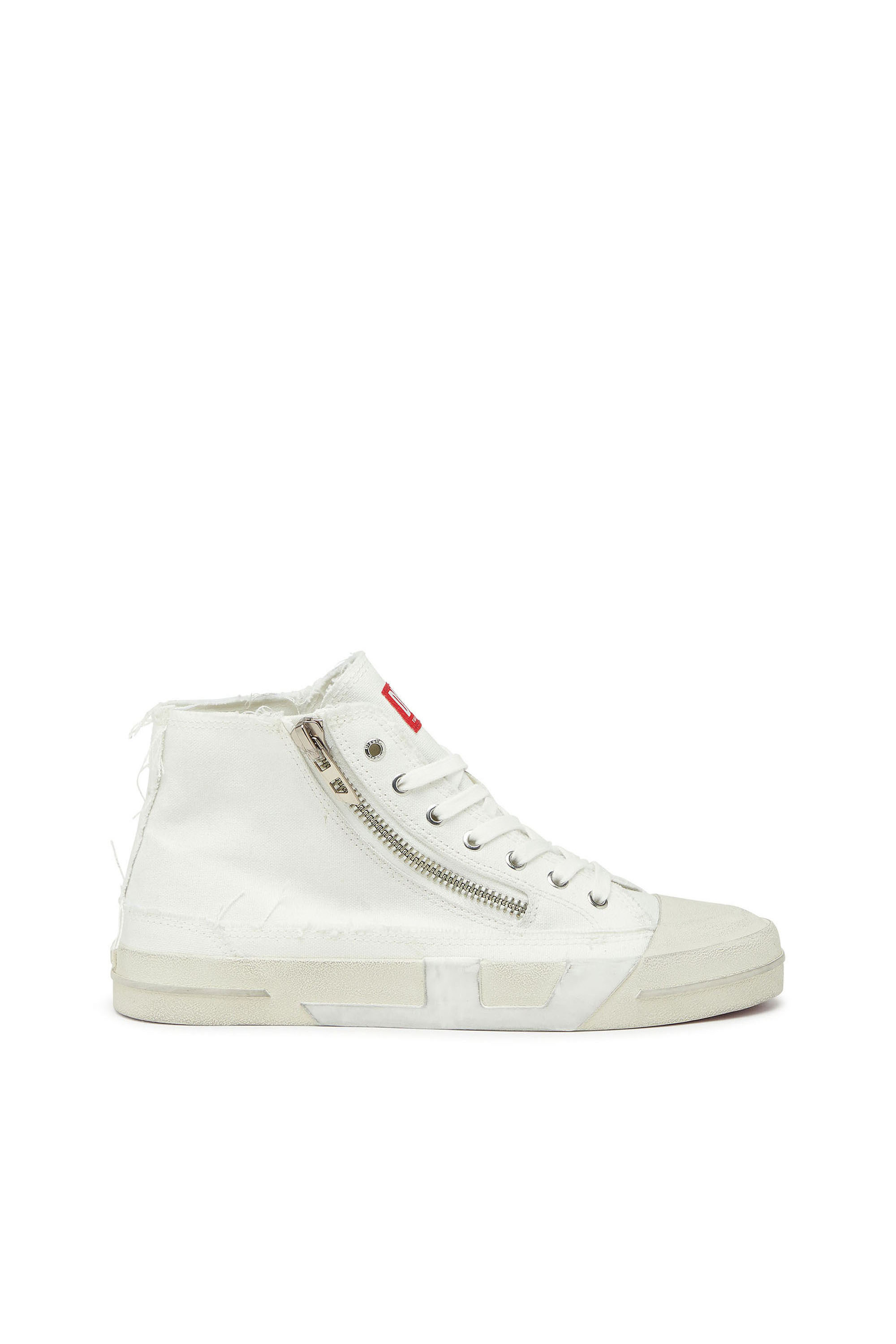 Diesel - S-D-VERSE ZIP MID II, Herren S-D-Verse - Sneakers aus ausgefranstem Canvas mit D Logo in Wei&szlig; - 1