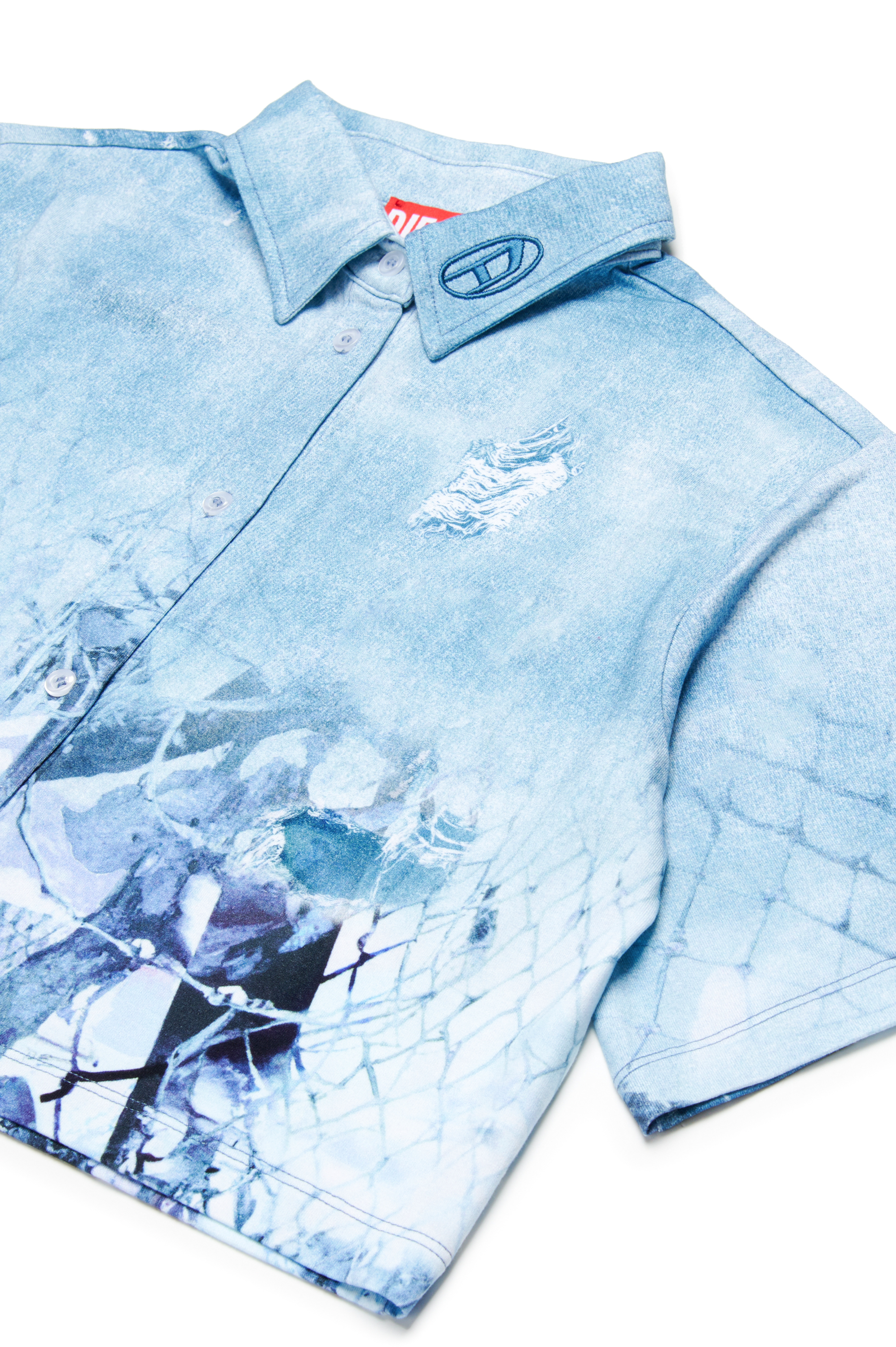 Diesel - CERDY, Damen Kurzes Hemd mit Camouflower-Print in Hellblau - 3