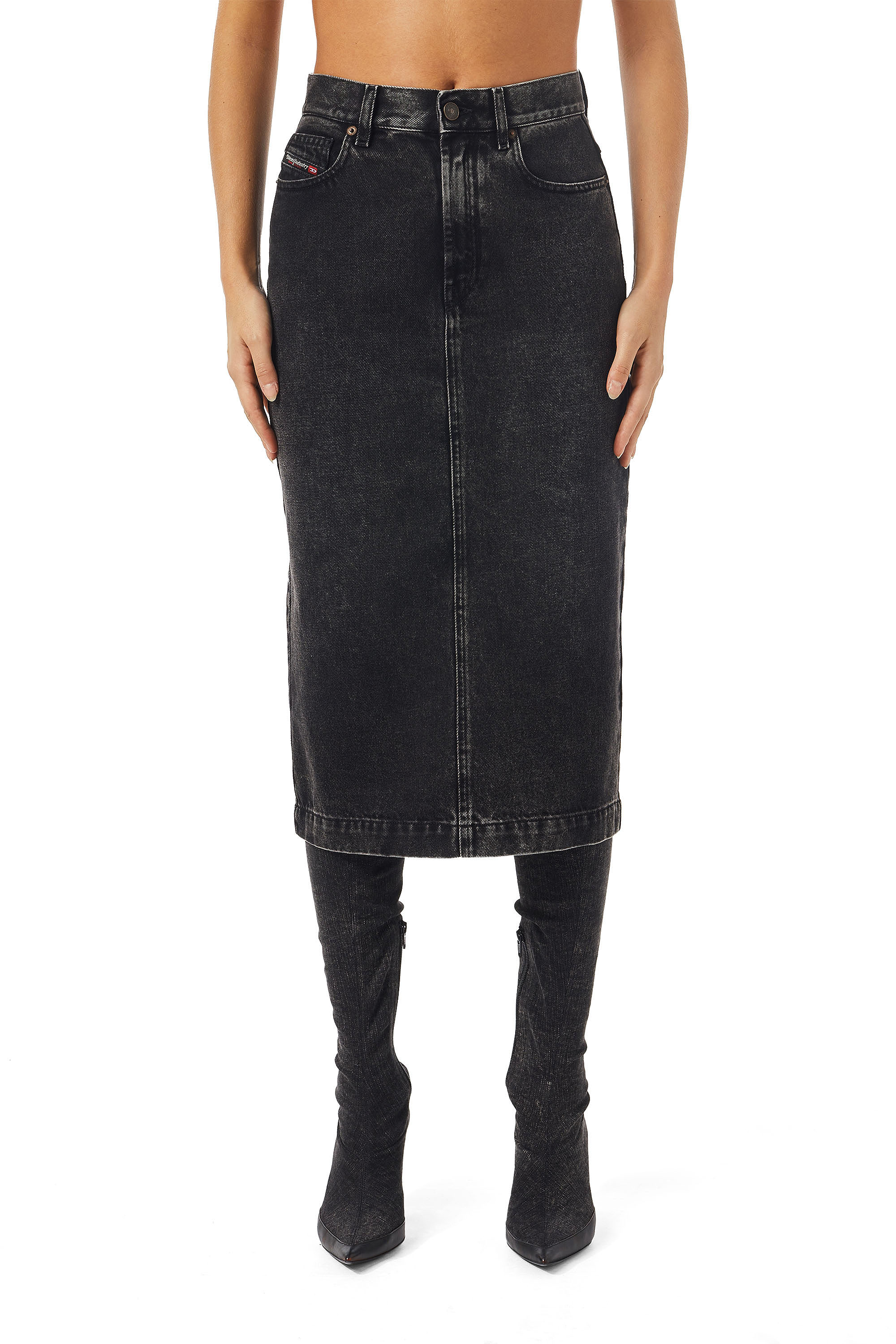 Diesel - DE-RONNY PENCIL SKIRT, Schwarz/Dunkelgrau - Image 1