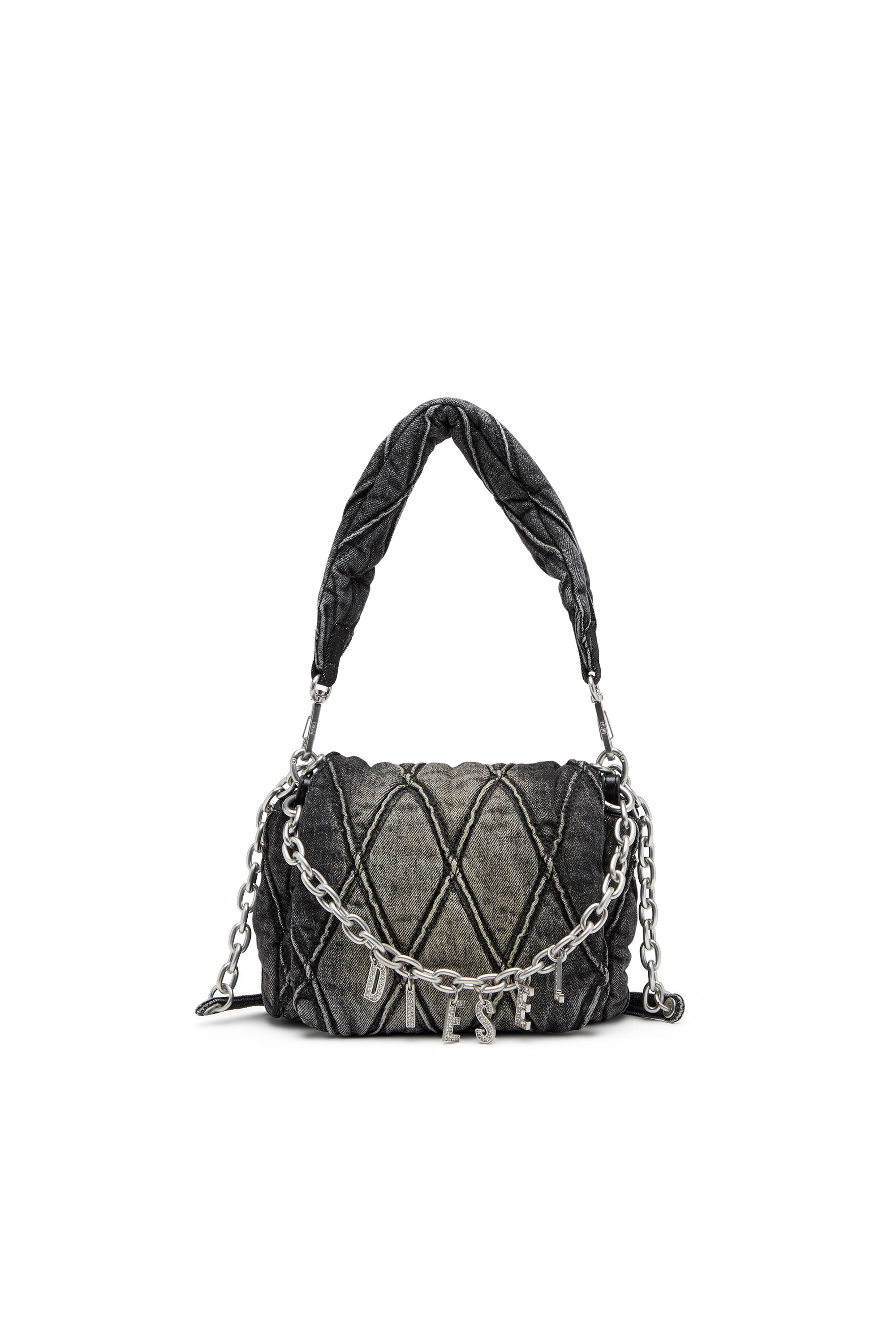 Diesel - CHARM-D SHOULDER S, Woman's Charm-D S-Small shoulder bag in quilted denim in Black - 1