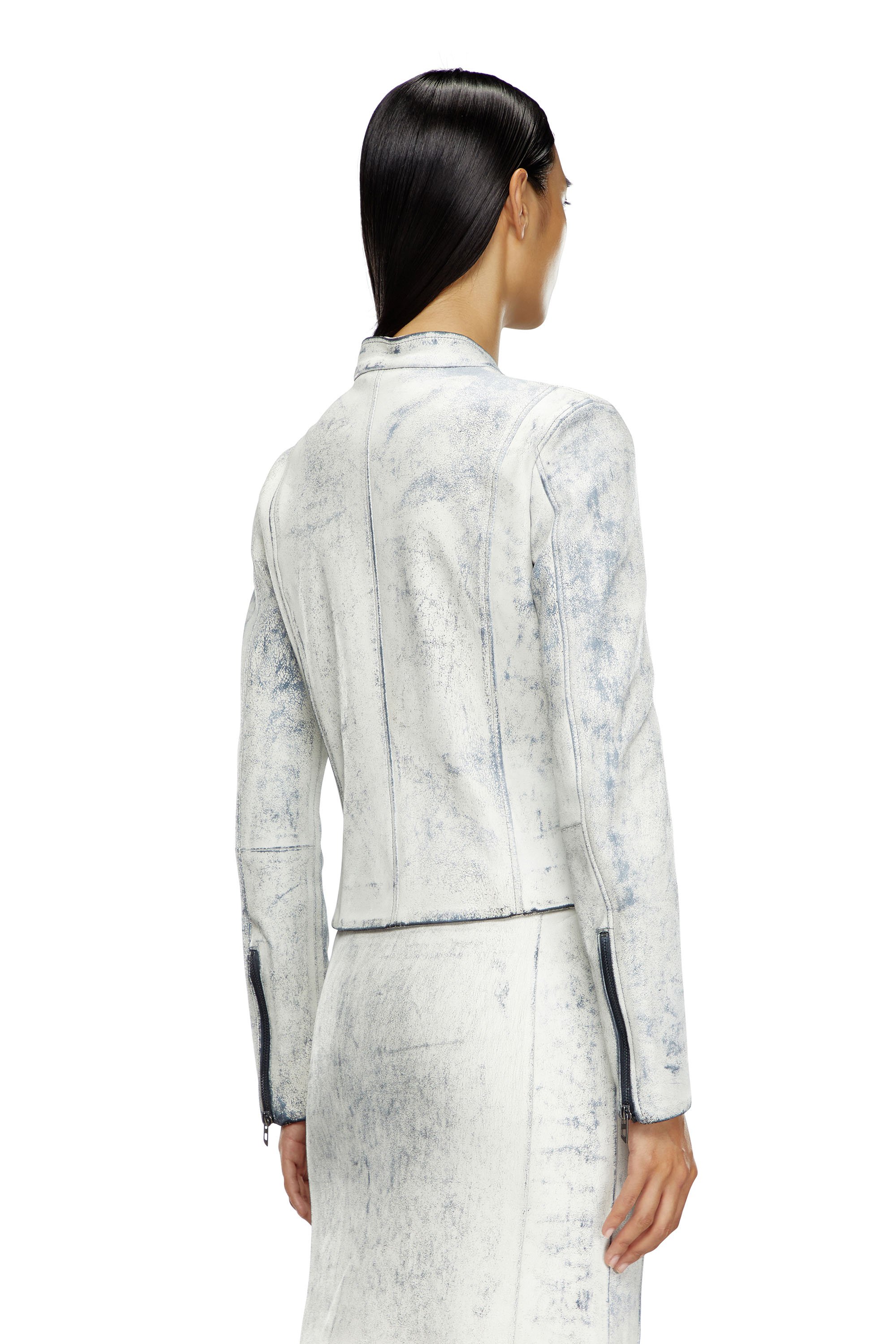 Diesel - L-YRIC, Woman's Leather jacket with plaster effect in White - 4