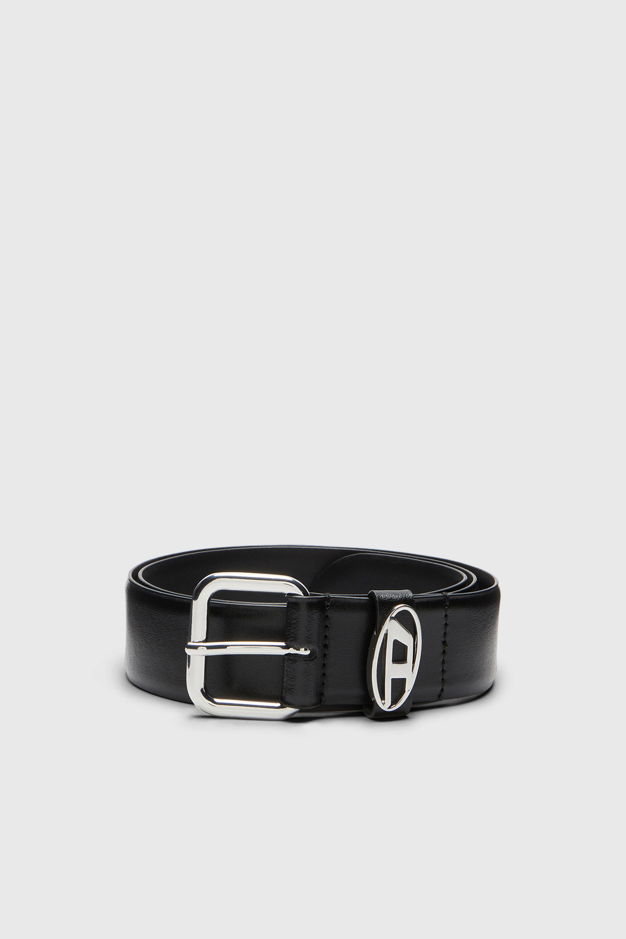 Diesel - B-1DR OVAL D LOOP, Unisex 3.9cm G&uuml;rtel aus Leder mit Logo-Plakette in Schwarz/Silber - 1