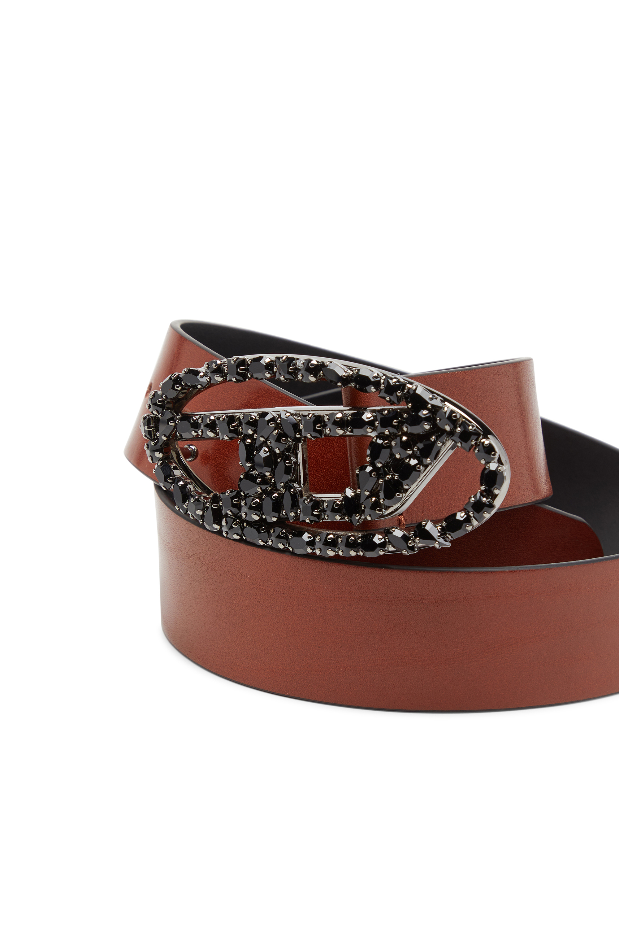 Diesel - B-1DR W-CROWN, Damen 4 cm breiter Gürtel aus Pull-Up-Leder mit Schmuckschließe in Braun - 3