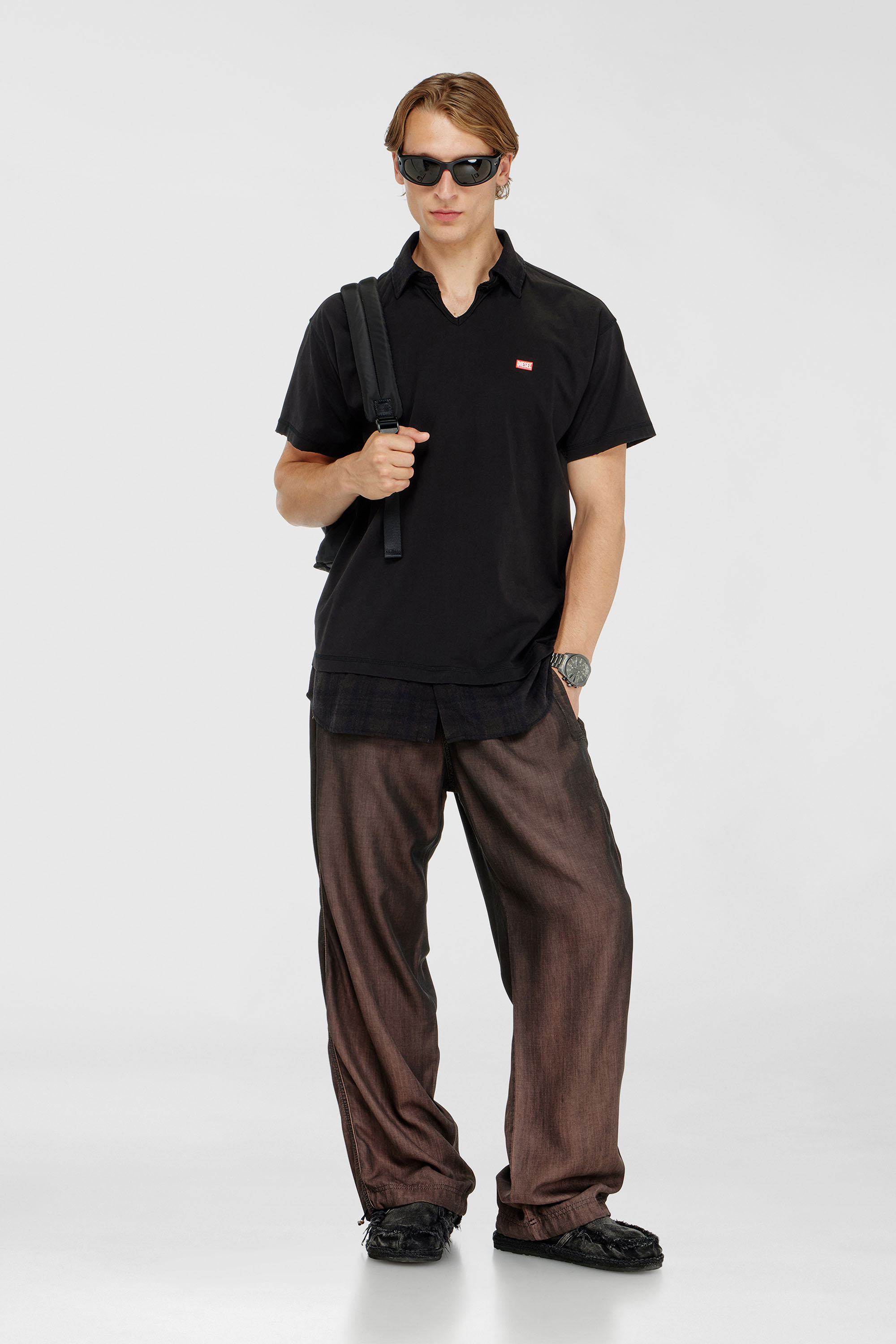 Jersey-Poloshirt mit Flanellkaro-Details
