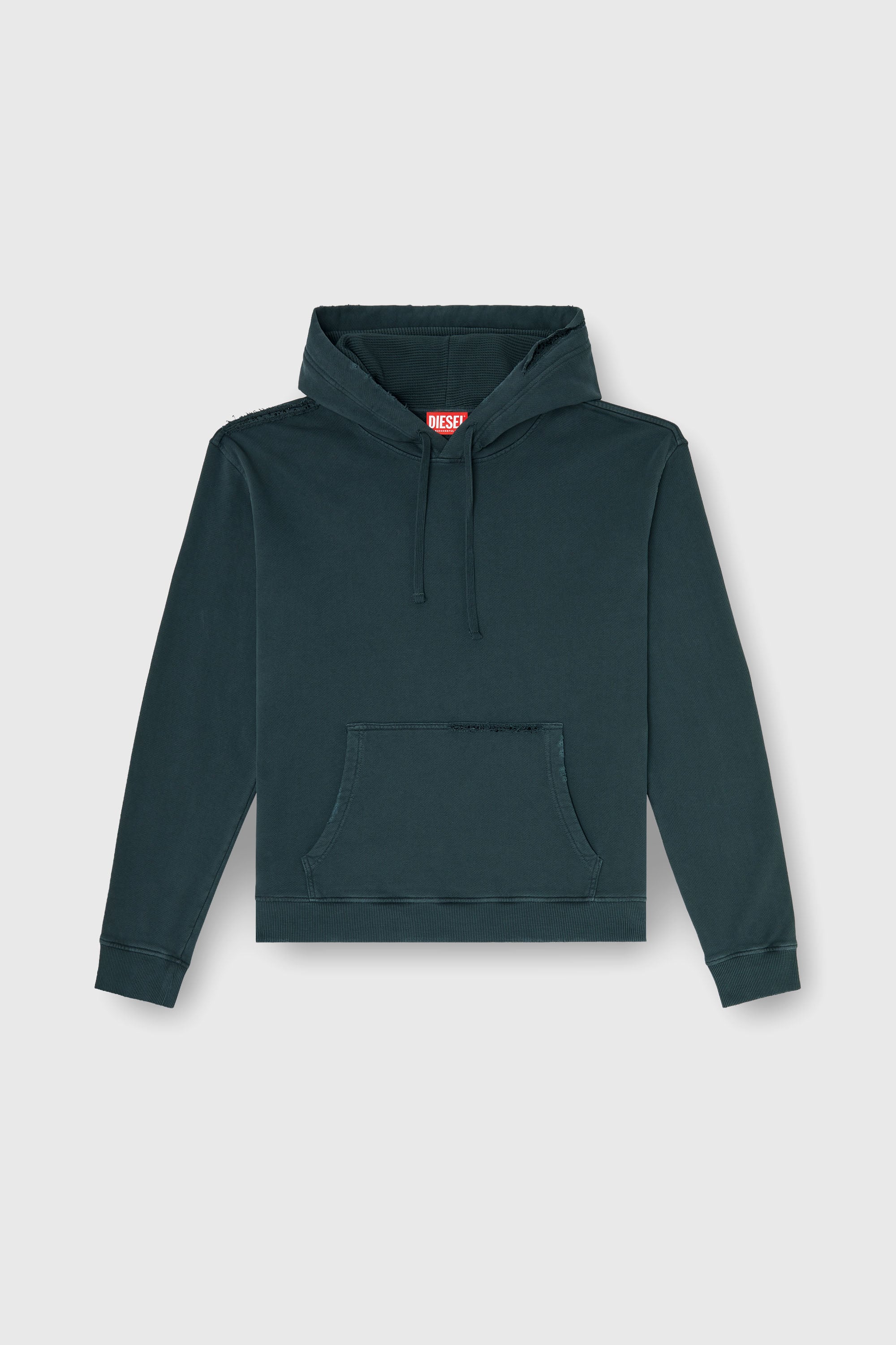 Diesel - S-NORM-HOOD-CRYSTALS, Herren Hoodie mit Rissen und Kristalldetails in Dunkelgr&uuml;n - 2