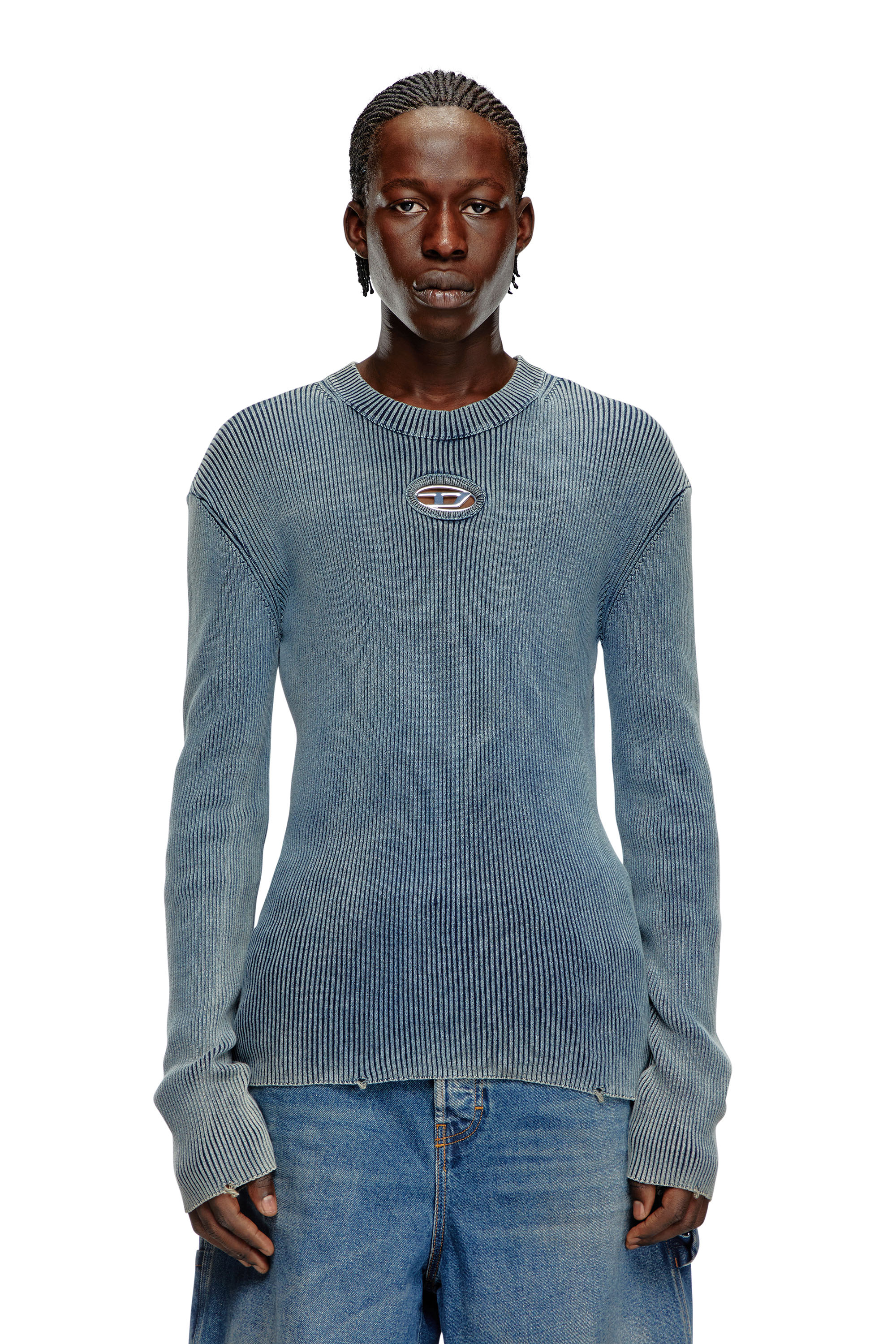 Diesel - K-DARIN-A, Man Cut-out jumper with Oval D in Blue - Image 6